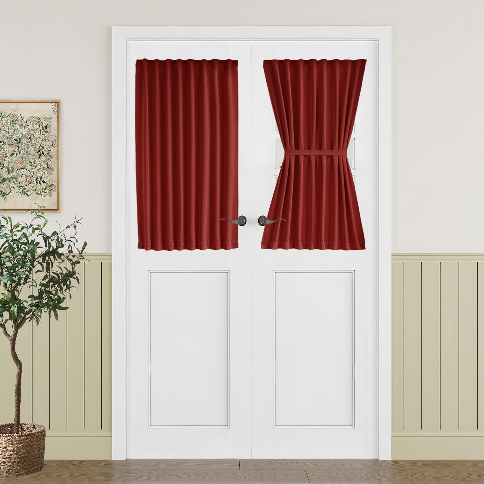 Vatge Self-Adhesive French Door Curtains - Rodless No Drill Light Filtering Window Treatment for Sliding Glass Doors, 1 Panel, W25 x L72, Greyish White
