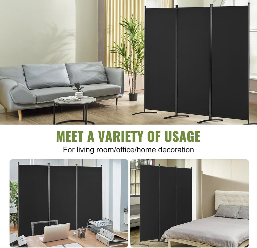VEVOR Room Divider, 3 Panel Room Dividers and Folding Privacy Screens, Fabric Partition Room Dividers for Office, Bedroom, Dining Room, Study, Freestanding, Black