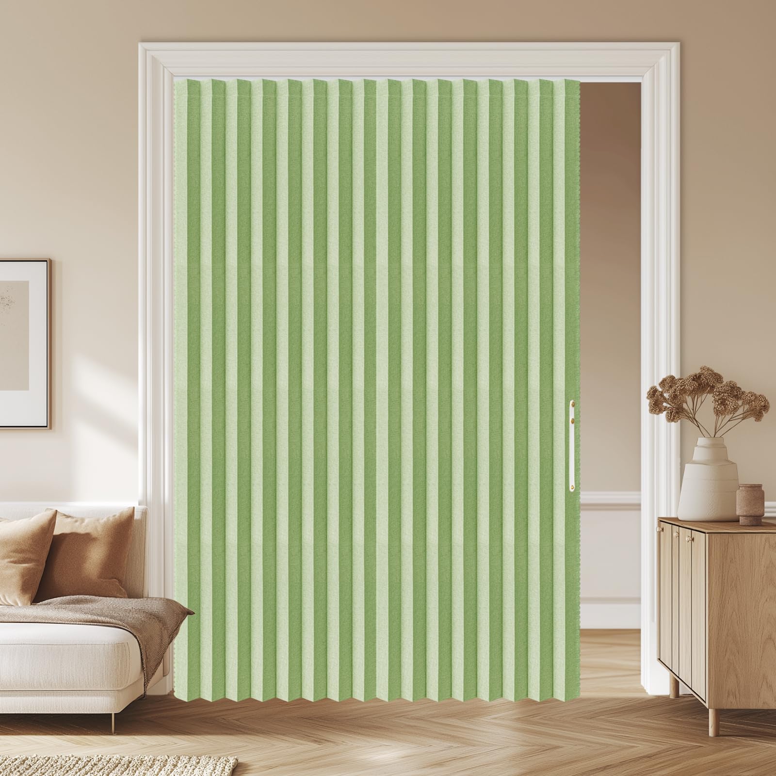AJAZZ 100% Blackout Accordion Door Front Door Curtain Invisible Folding Doors Interior for Bedroom Living Room Doorway Curtain Sets Included Tracks (1Panel, 53W x 79 L, Black)