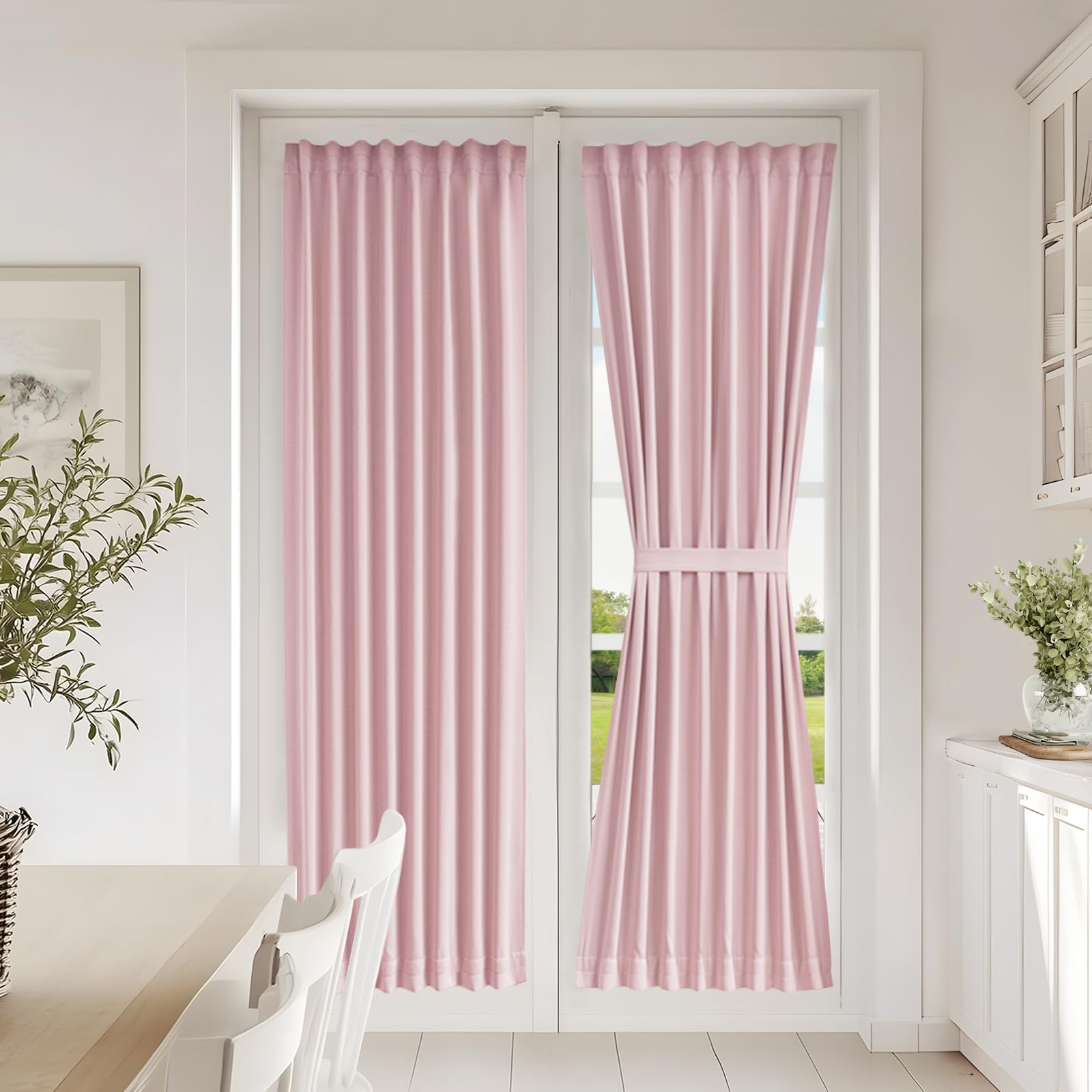 Vatge Self-Adhesive French Door Curtains - Rodless No Drill Light Filtering Window Treatment for Sliding Glass Doors, 1 Panel, W25 x L72, Greyish White