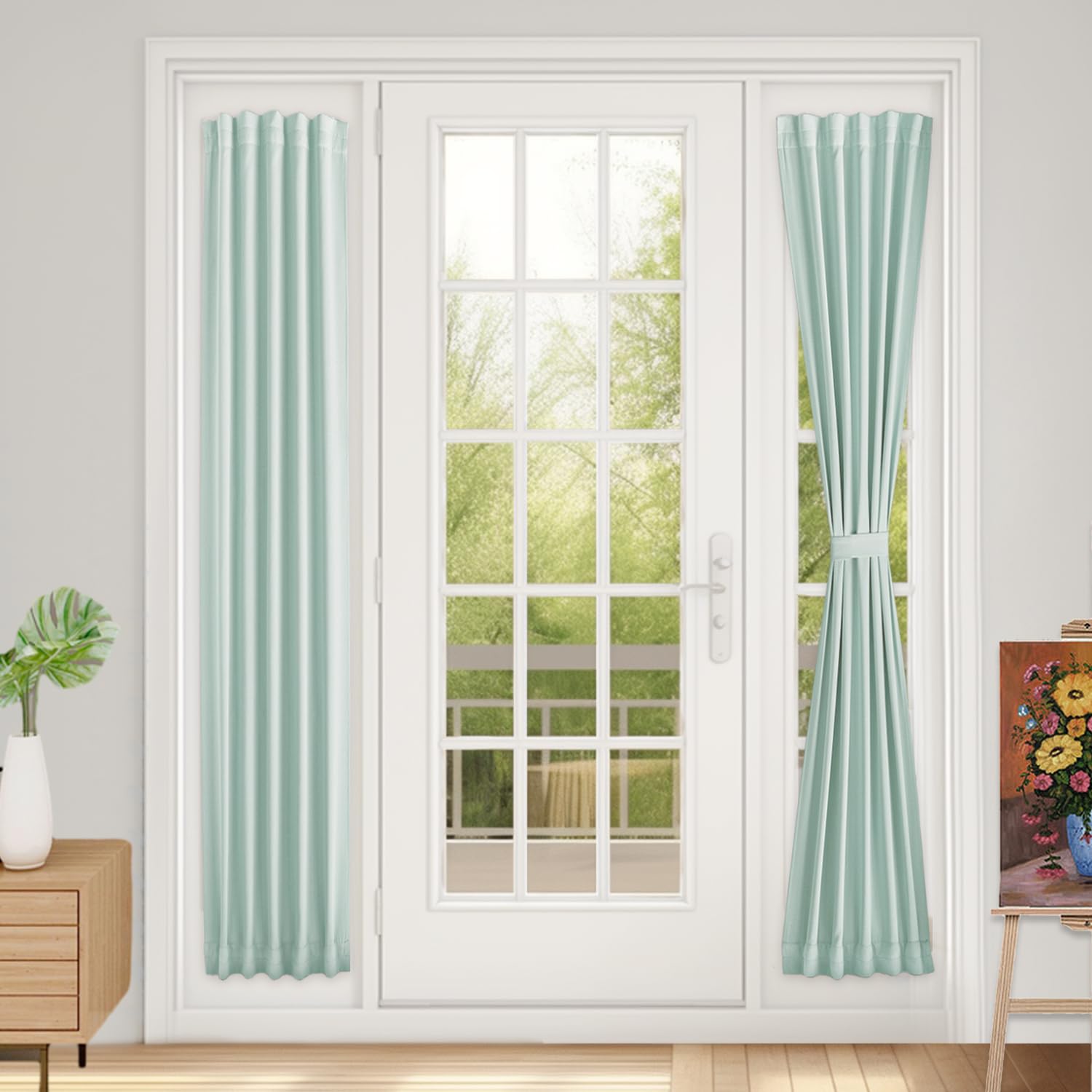 Vatge Self-Adhesive French Door Curtains - Rodless No Drill Light Filtering Window Treatment for Sliding Glass Doors, 1 Panel, W25 x L72, Greyish White