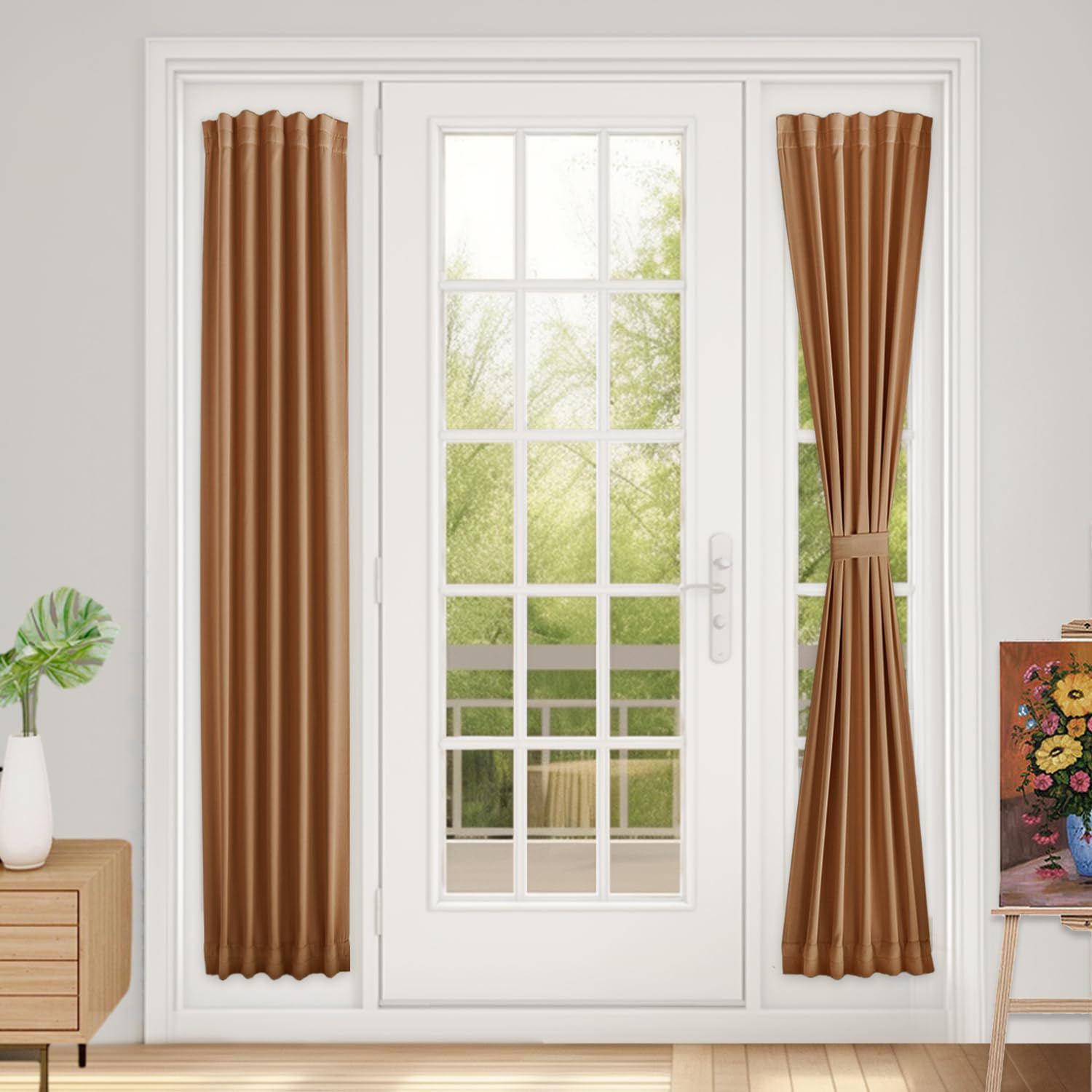 Vatge Self-Adhesive French Door Curtains - Rodless No Drill Light Filtering Window Treatment for Sliding Glass Doors, 1 Panel, W25 x L72, Greyish White