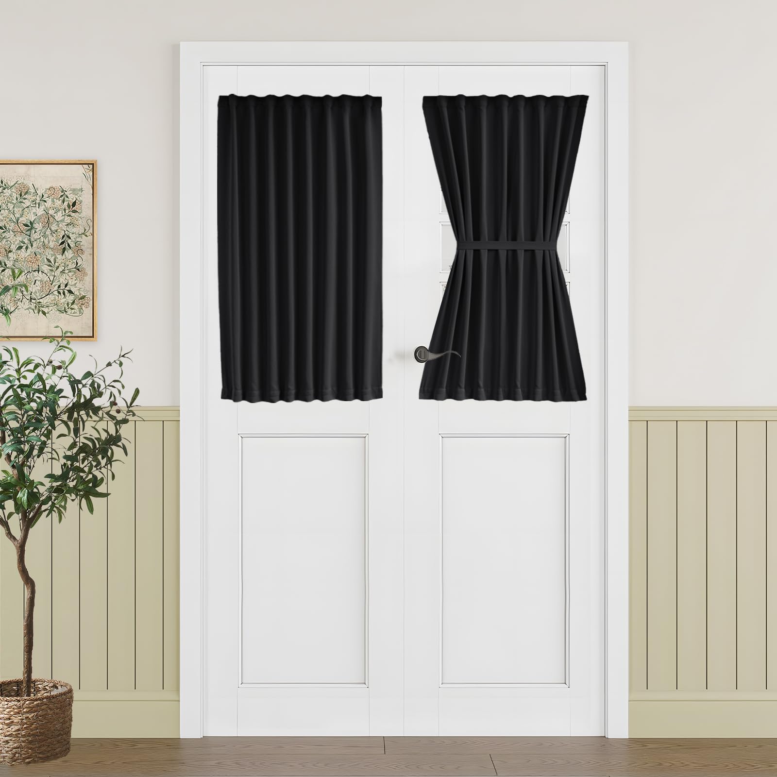 Vatge Self-Adhesive French Door Curtains - Rodless No Drill Light Filtering Window Treatment for Sliding Glass Doors, 1 Panel, W25 x L72, Greyish White