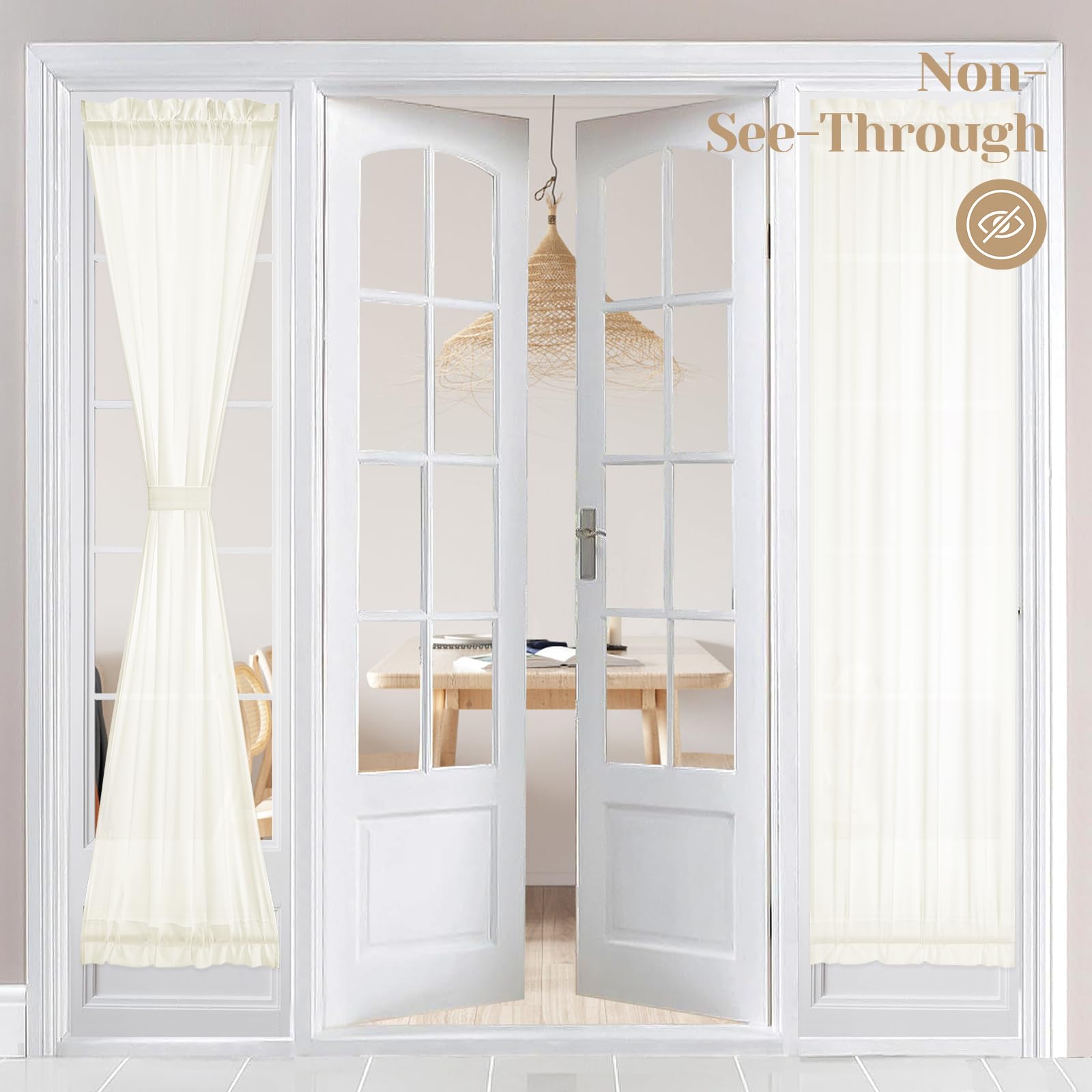 HOMEIDEAS Non-See-Through French Door Curtains Set of 2 for Front Door, Light Filtering Privacy Semi Sheer Window Curtains with Rod Pocket and Tie Back, Beige/Taupe, 26W X 72L Inch