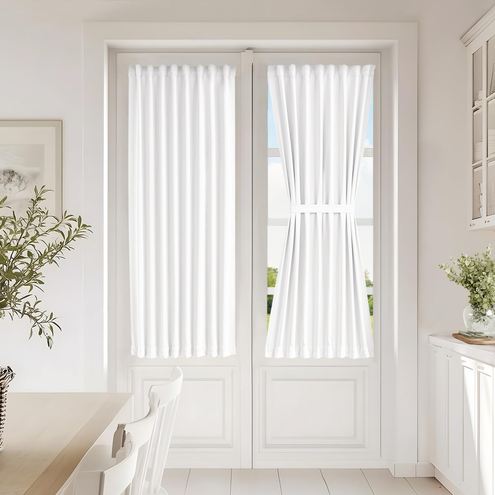 Vatge Self-Adhesive French Door Curtains - Rodless No Drill Light Filtering Window Treatment for Sliding Glass Doors, 1 Panel, W25 x L72, Greyish White