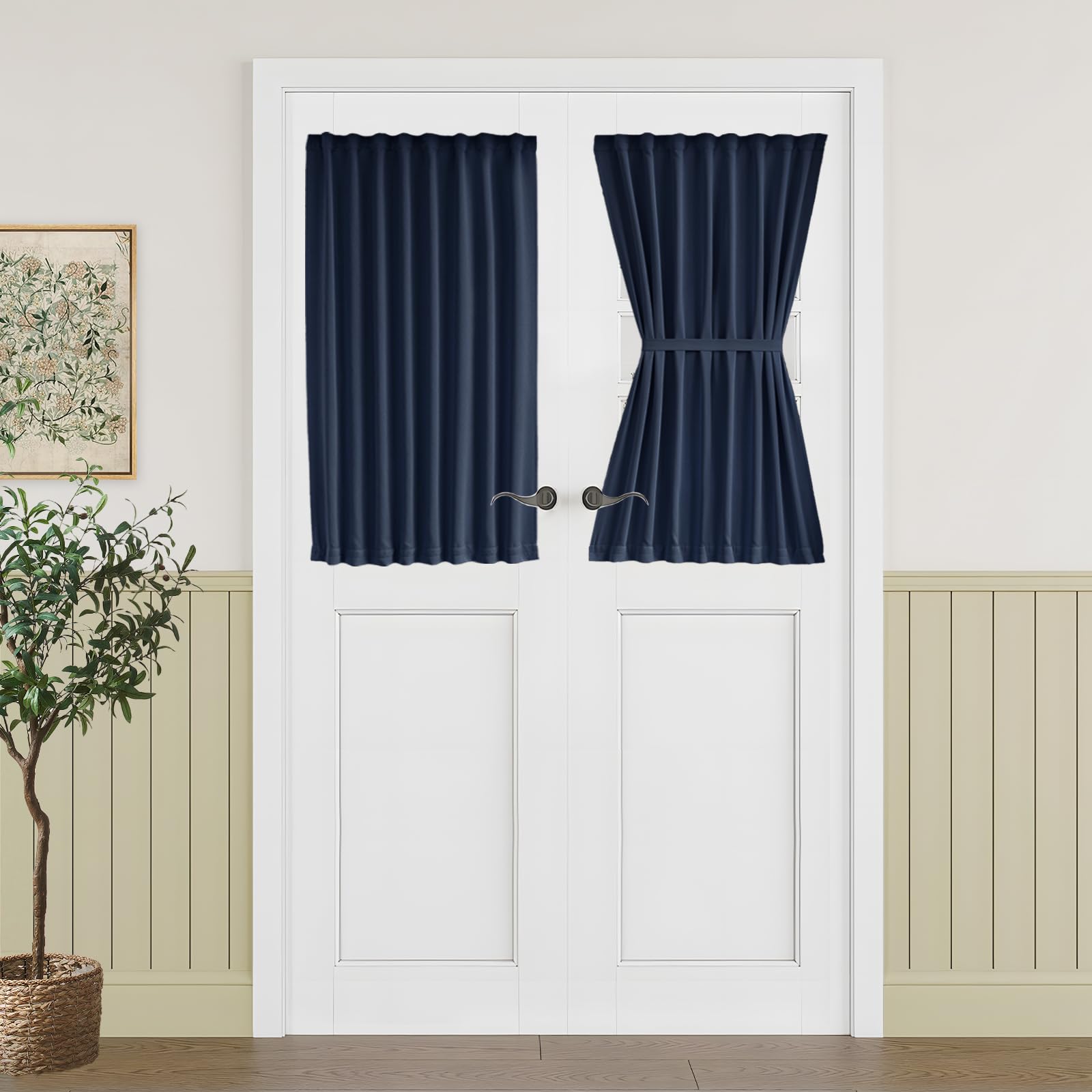 Vatge Self-Adhesive French Door Curtains - Rodless No Drill Light Filtering Window Treatment for Sliding Glass Doors, 1 Panel, W25 x L72, Greyish White