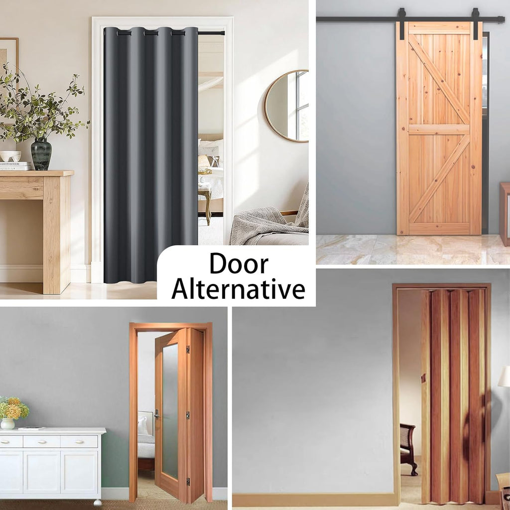 Vatge Magnetic Closet Curtain with Rod - W42 x L80, 1 Panel, Gray, Room Darkening Privacy Doorway Curtains for Open Bedroom, Temporary Door for Hallway