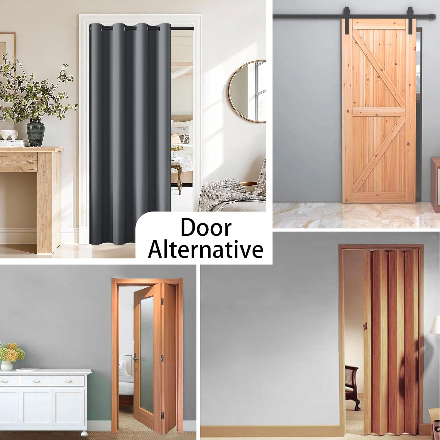 Vatge Magnetic Closet Curtain with Rod - W42 x L80, 1 Panel, Gray, Room Darkening Privacy Doorway Curtains for Open Bedroom, Temporary Door for Hallway