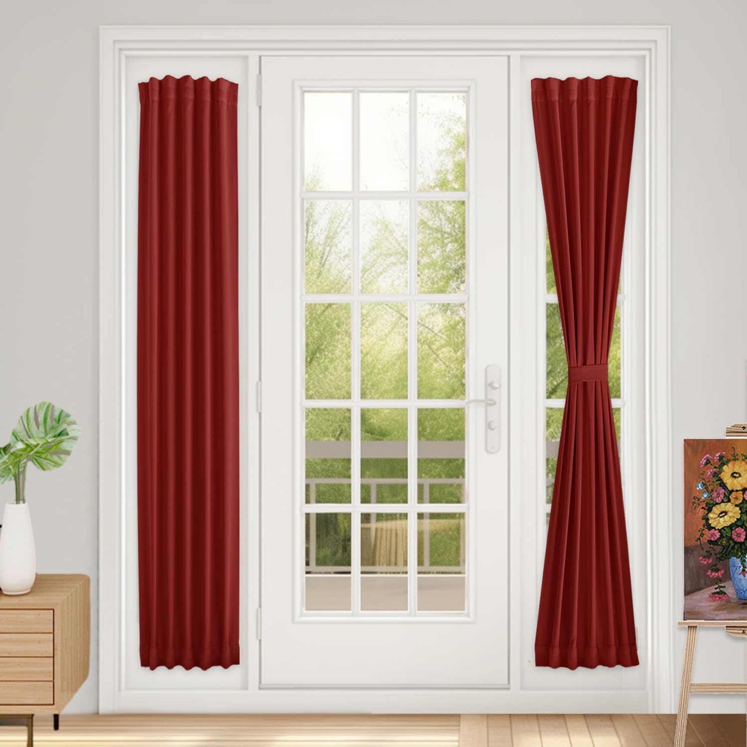 Vatge Self-Adhesive French Door Curtains - Rodless No Drill Light Filtering Window Treatment for Sliding Glass Doors, 1 Panel, W25 x L72, Greyish White