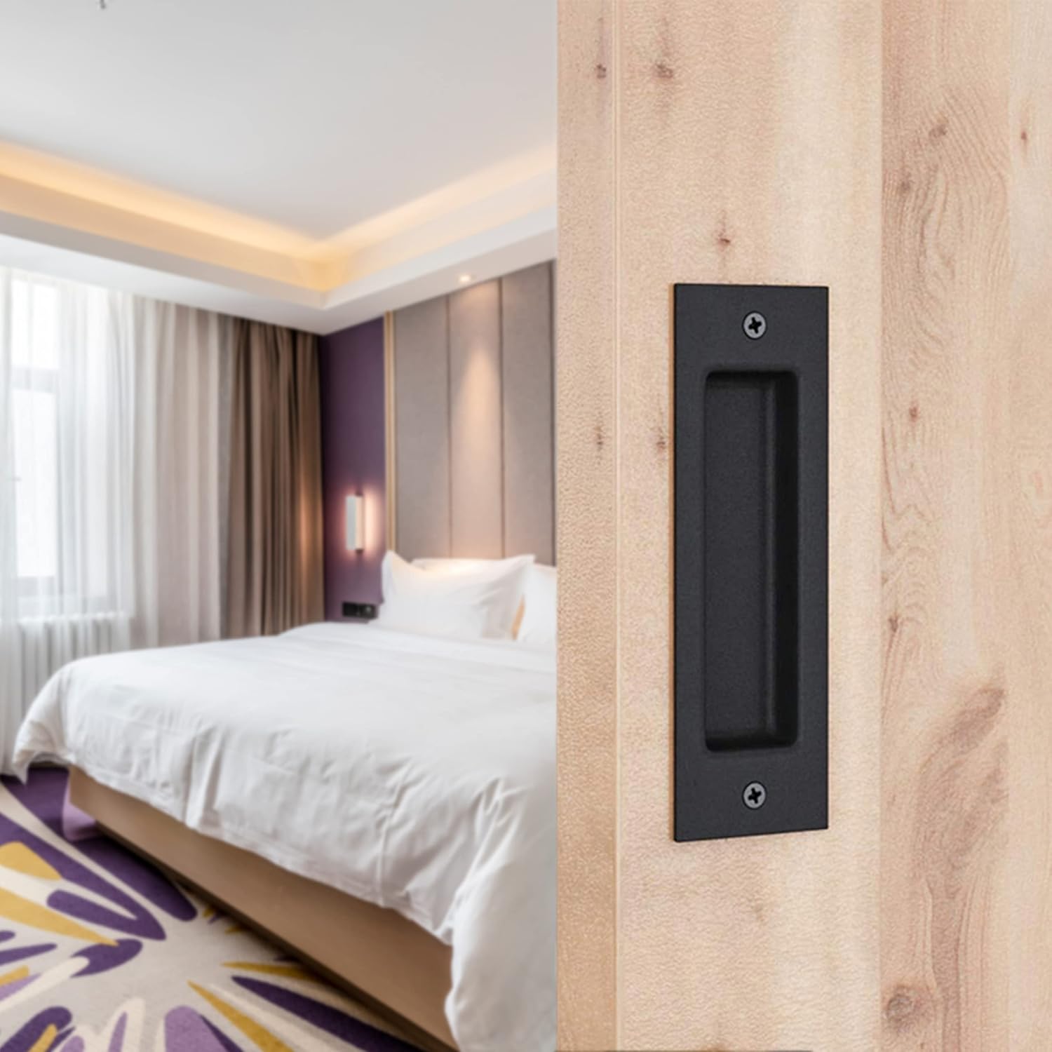 Eco-Fused 1x Sliding Barn Door Finger Pull (Black) with Self Tapping Screws - 6-Inch Solid Steel Flat Bottom Handle - Easy to Install - Ideal for Sliding Doors, Closets, Sheds, Garages