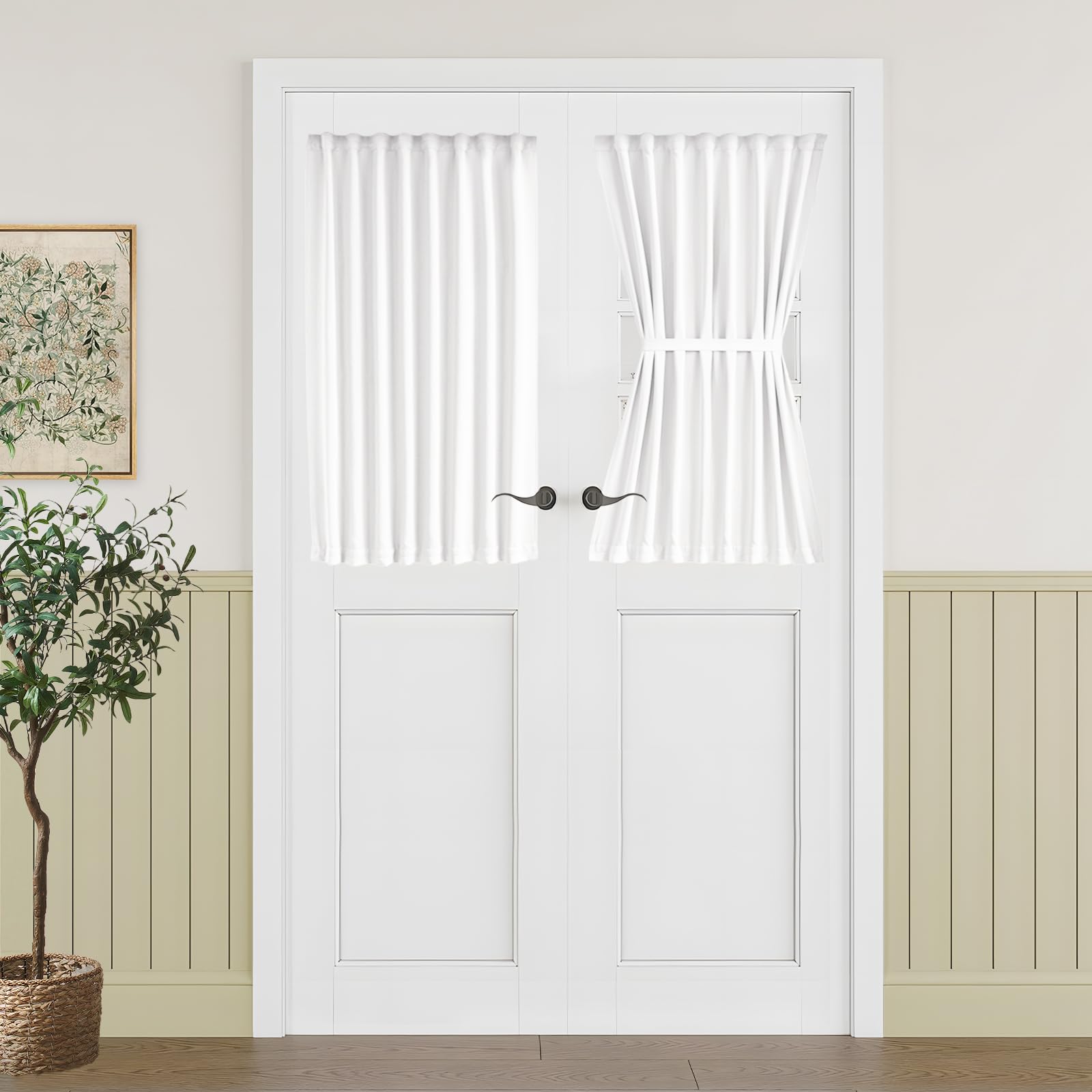 Vatge Self-Adhesive French Door Curtains - Rodless No Drill Light Filtering Window Treatment for Sliding Glass Doors, 1 Panel, W25 x L72, Greyish White