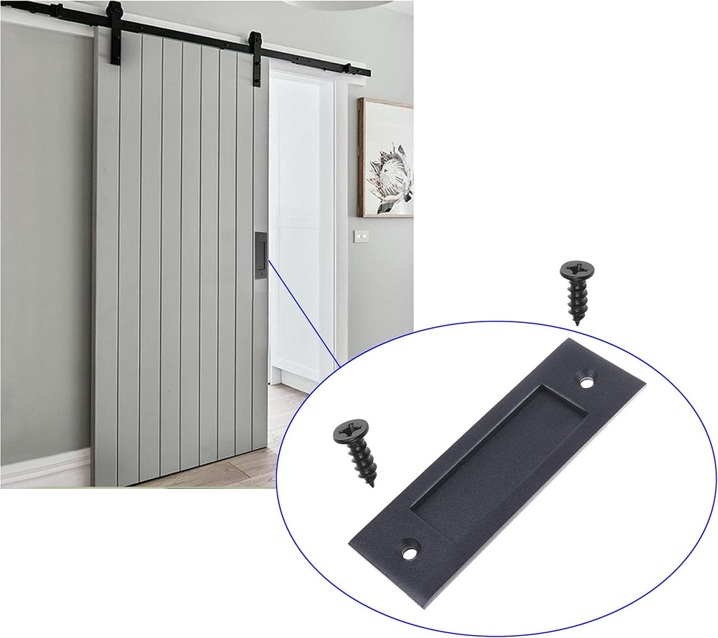 Eco-Fused 1x Sliding Barn Door Finger Pull (Black) with Self Tapping Screws - 6-Inch Solid Steel Flat Bottom Handle - Easy to Install - Ideal for Sliding Doors, Closets, Sheds, Garages