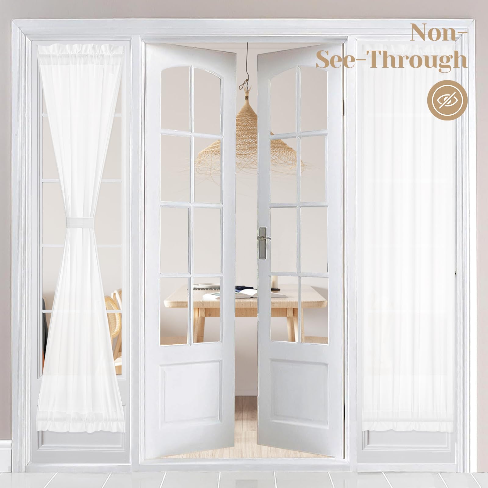 HOMEIDEAS Non-See-Through French Door Curtains Set of 2 for Front Door, Light Filtering Privacy Semi Sheer Window Curtains with Rod Pocket and Tie Back, Beige/Taupe, 26W X 72L Inch
