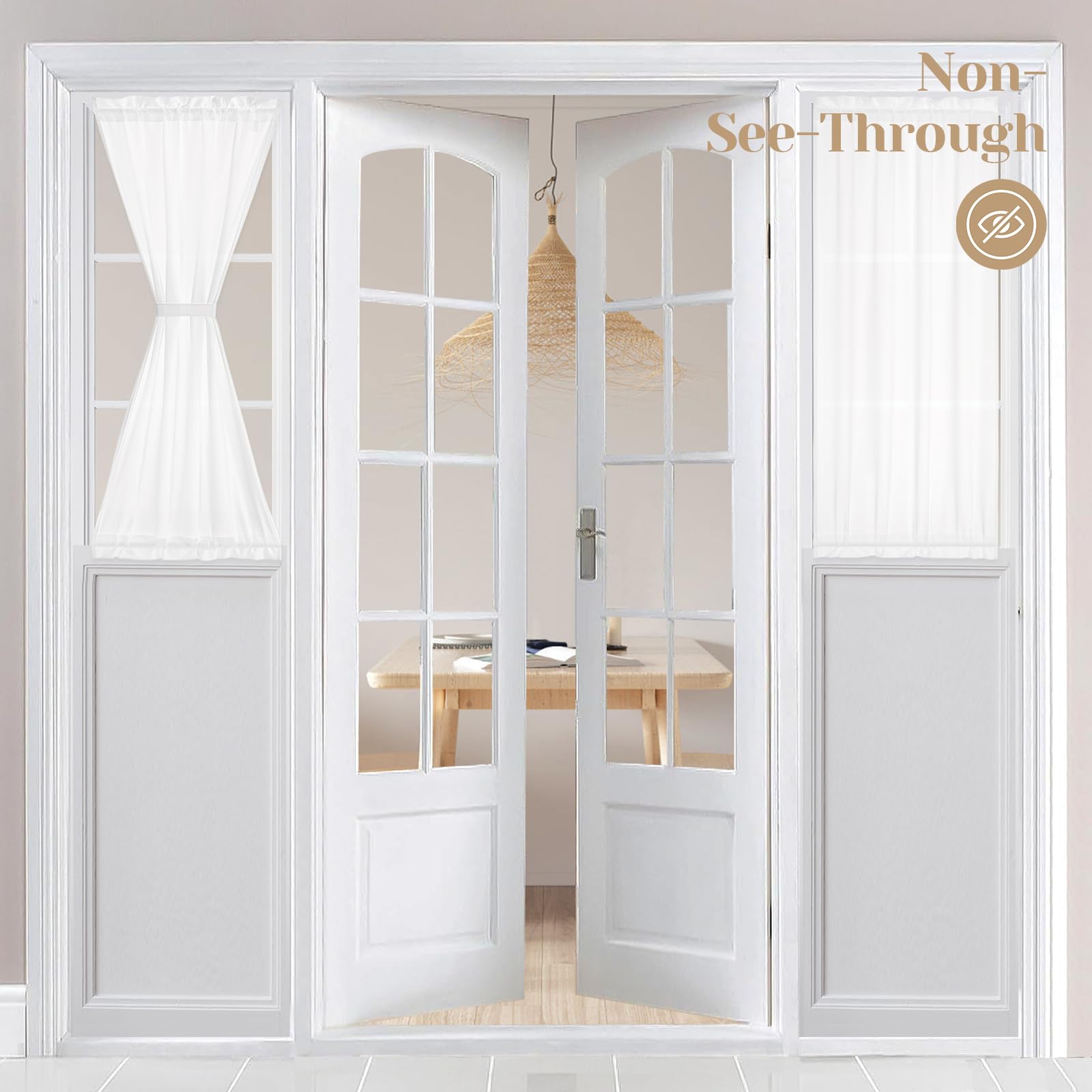 HOMEIDEAS Non-See-Through French Door Curtains Set of 2 for Front Door, Light Filtering Privacy Semi Sheer Window Curtains with Rod Pocket and Tie Back, Beige/Taupe, 26W X 72L Inch