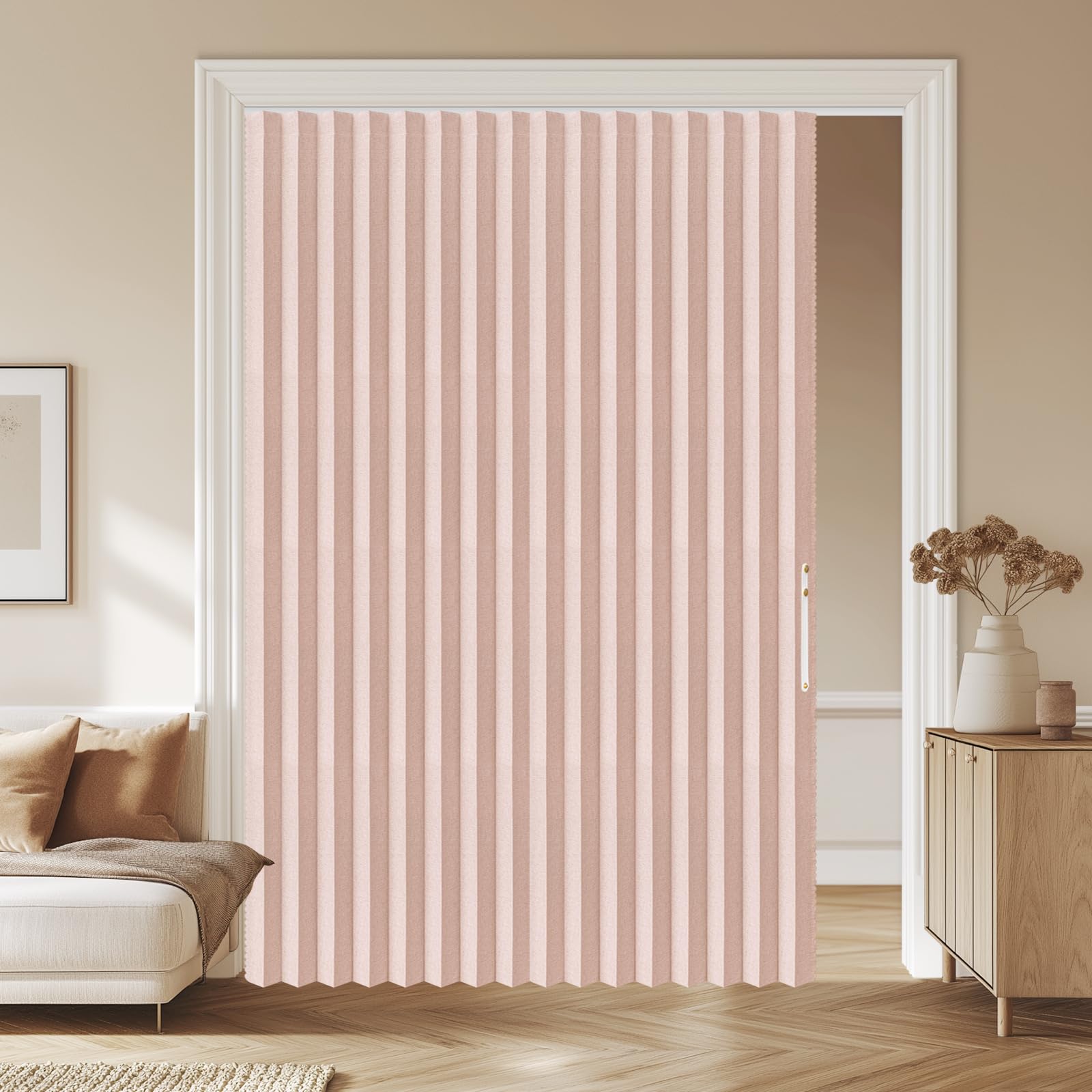 AJAZZ 100% Blackout Accordion Door Front Door Curtain Invisible Folding Doors Interior for Bedroom Living Room Doorway Curtain Sets Included Tracks (1Panel, 53W x 79 L, Black)
