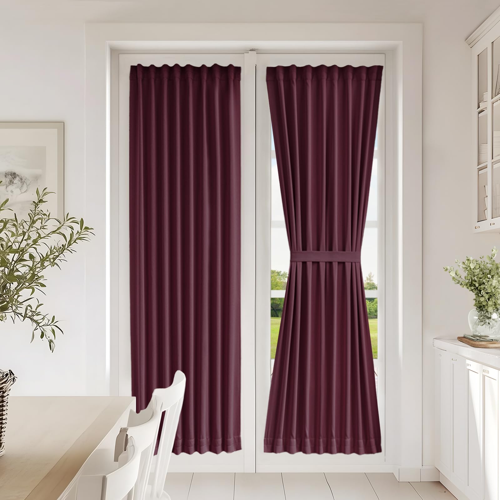 Vatge Self-Adhesive French Door Curtains - Rodless No Drill Light Filtering Window Treatment for Sliding Glass Doors, 1 Panel, W25 x L72, Greyish White