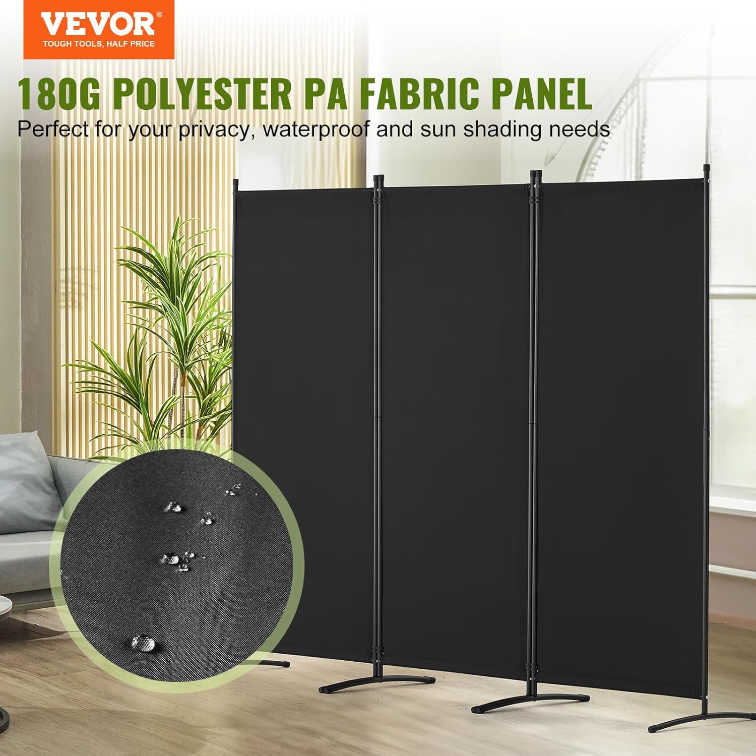 VEVOR Room Divider, 3 Panel Room Dividers and Folding Privacy Screens, Fabric Partition Room Dividers for Office, Bedroom, Dining Room, Study, Freestanding, Black