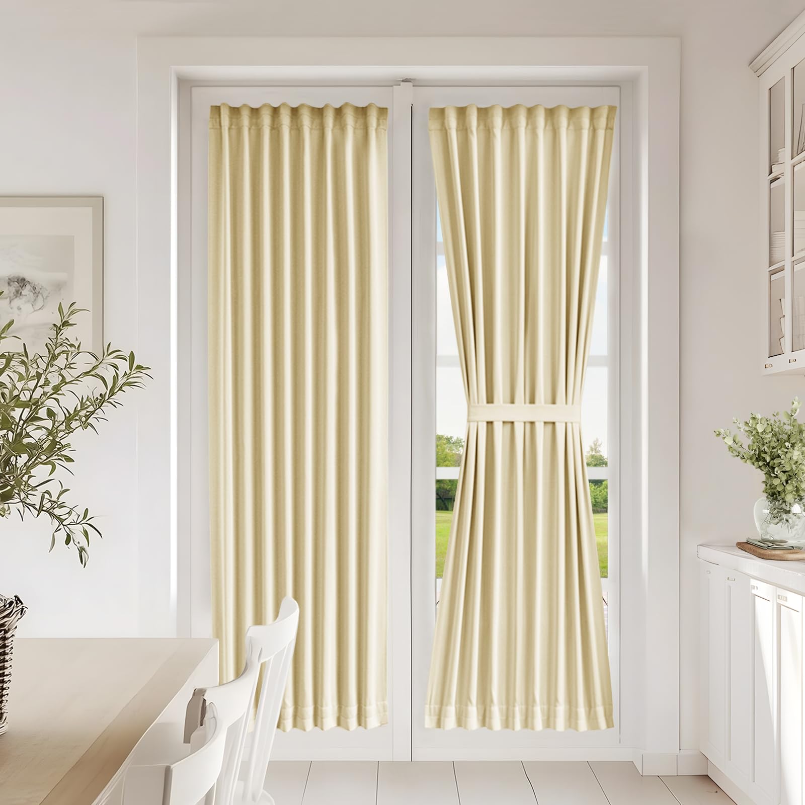 Vatge Self-Adhesive French Door Curtains - Rodless No Drill Light Filtering Window Treatment for Sliding Glass Doors, 1 Panel, W25 x L72, Greyish White