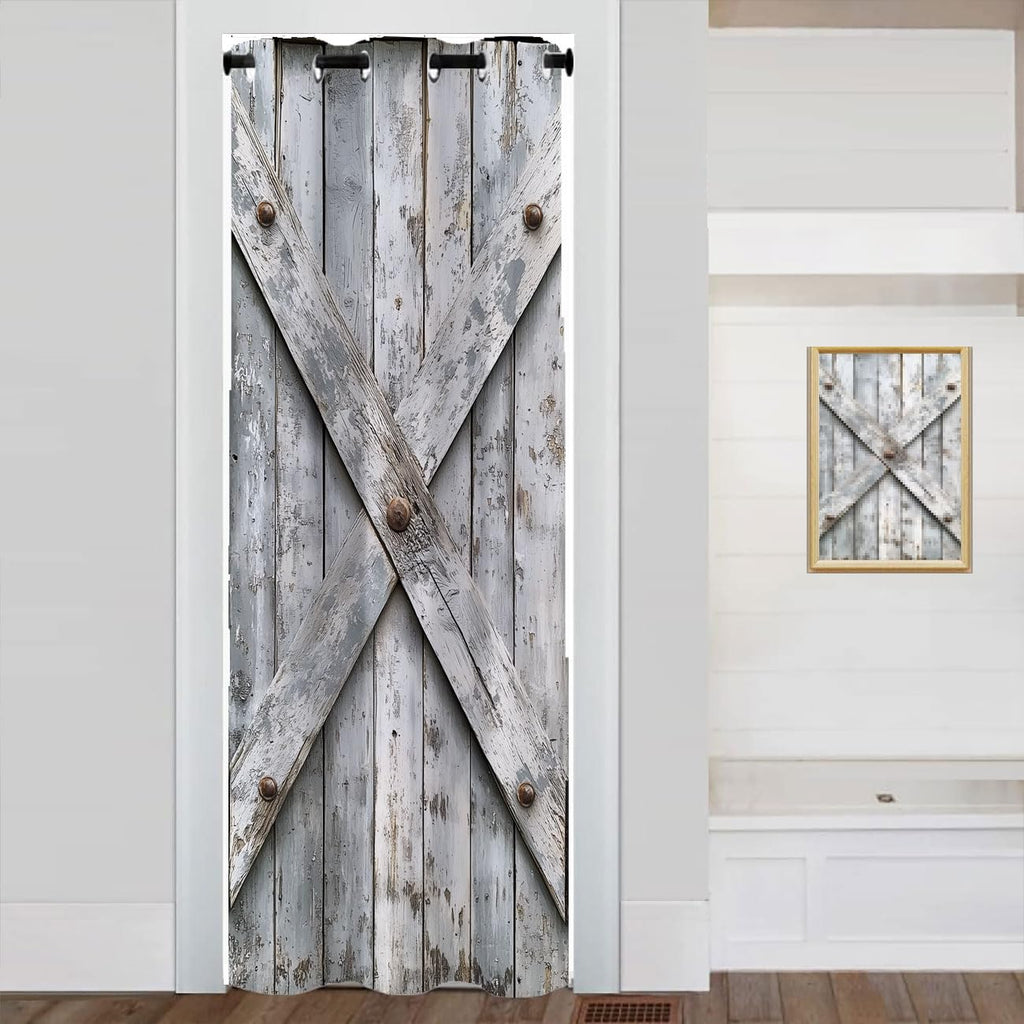 Wooden Barn Door Door Curtain for Doorway Privacy Sunflower Flowers Butterfly Country Closet Door Cover Curtain for Darkening Door Drape for Kid Teens Boys Teens, 1 Panel 34" W X 80" L