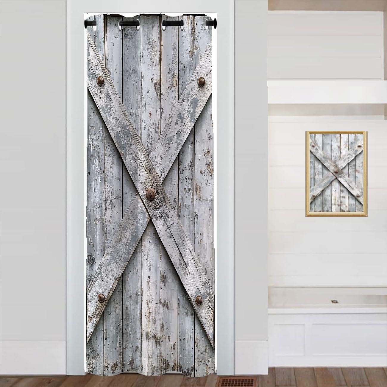 Wooden Barn Door Door Curtain for Doorway Privacy Sunflower Flowers Butterfly Country Closet Door Cover Curtain for Darkening Door Drape for Kid Teens Boys Teens, 1 Panel 34" W X 80" L
