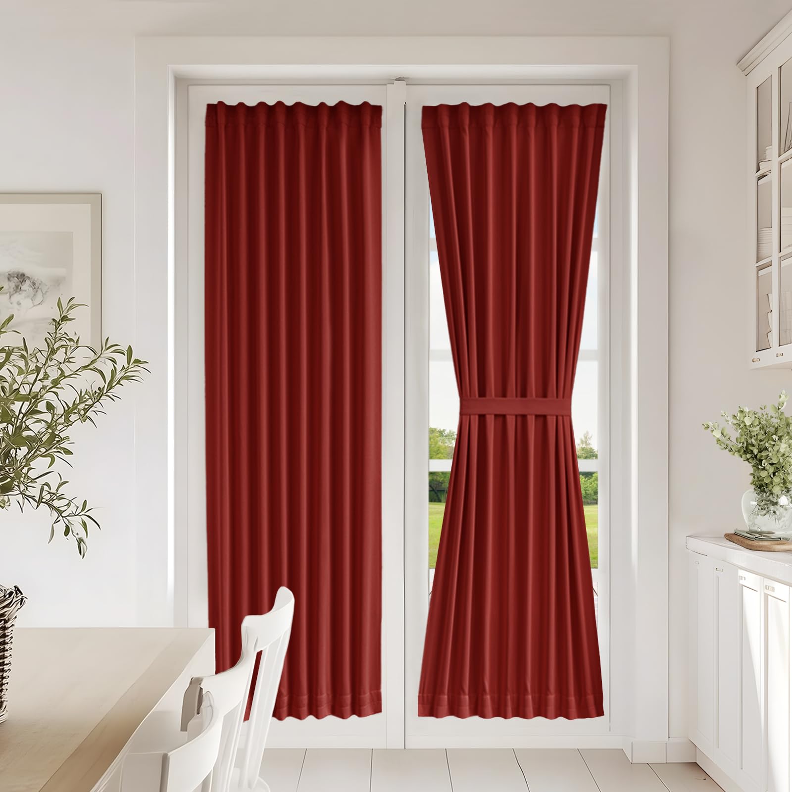 Vatge Self-Adhesive French Door Curtains - Rodless No Drill Light Filtering Window Treatment for Sliding Glass Doors, 1 Panel, W25 x L72, Greyish White