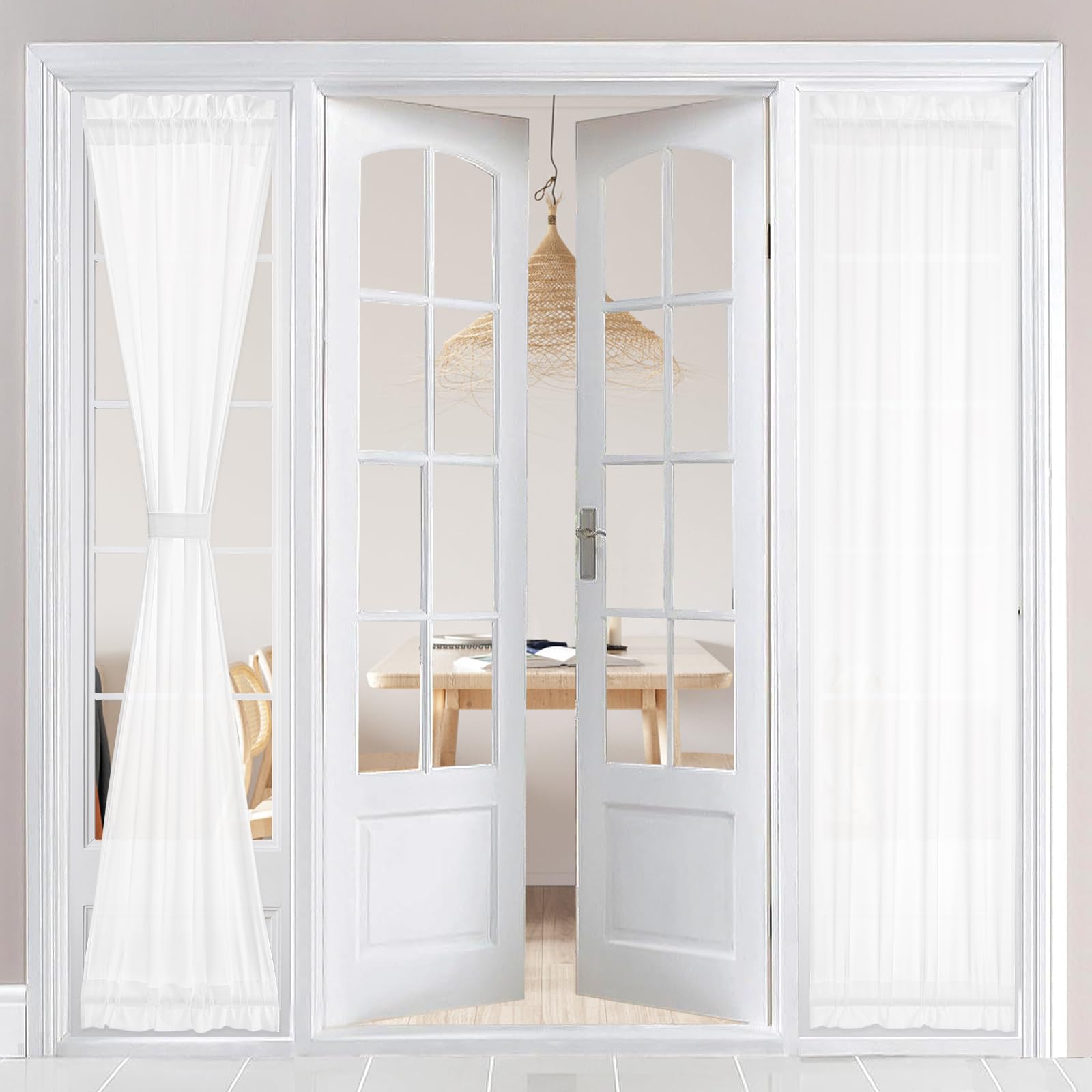 HOMEIDEAS Non-See-Through French Door Curtains Set of 2 for Front Door, Light Filtering Privacy Semi Sheer Window Curtains with Rod Pocket and Tie Back, Beige/Taupe, 26W X 72L Inch