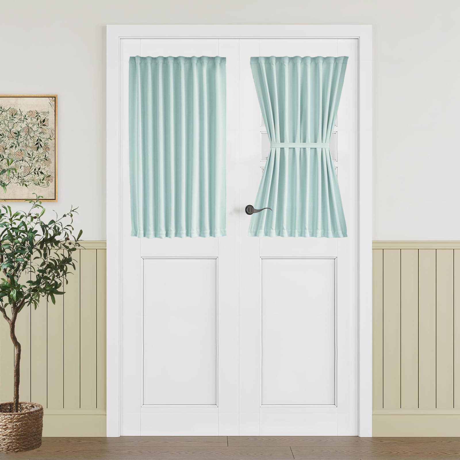 Vatge Self-Adhesive French Door Curtains - Rodless No Drill Light Filtering Window Treatment for Sliding Glass Doors, 1 Panel, W25 x L72, Greyish White