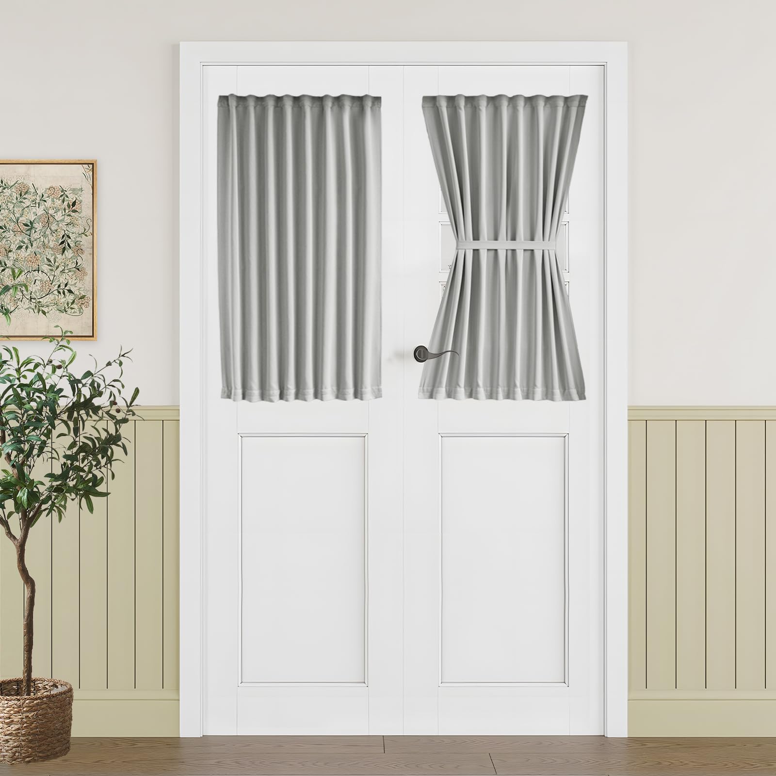 Vatge Self-Adhesive French Door Curtains - Rodless No Drill Light Filtering Window Treatment for Sliding Glass Doors, 1 Panel, W25 x L72, Greyish White