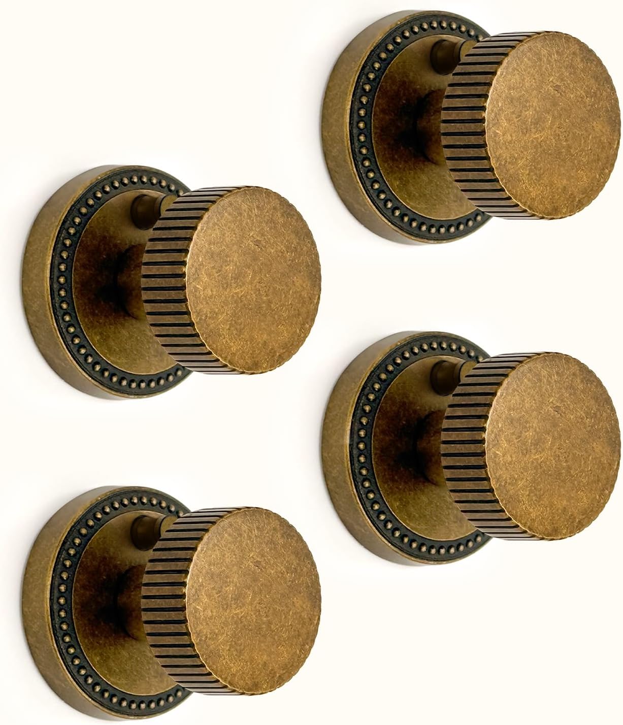 Asidrama 4 Pack Antique Brass Privacy Door Knobs with Lock, Vintage Door Handles with Antique Brass Door Knobs Interior for Bedroom or Bathroom, Heavy Duty Door Lever for Left Right Sided Doors