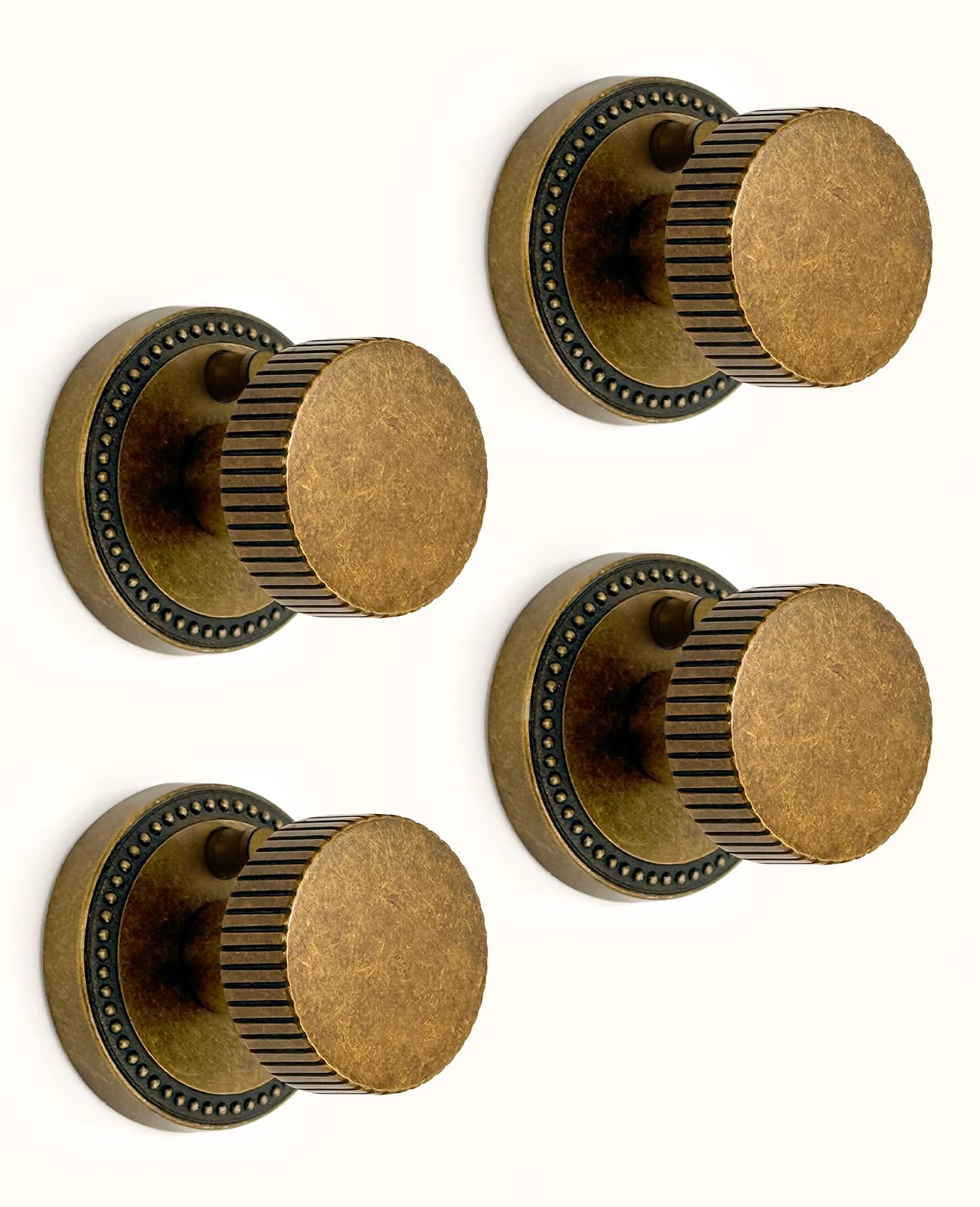 Asidrama 4 Pack Antique Brass Privacy Door Knobs with Lock, Vintage Door Handles with Antique Brass Door Knobs Interior for Bedroom or Bathroom, Heavy Duty Door Lever for Left Right Sided Doors