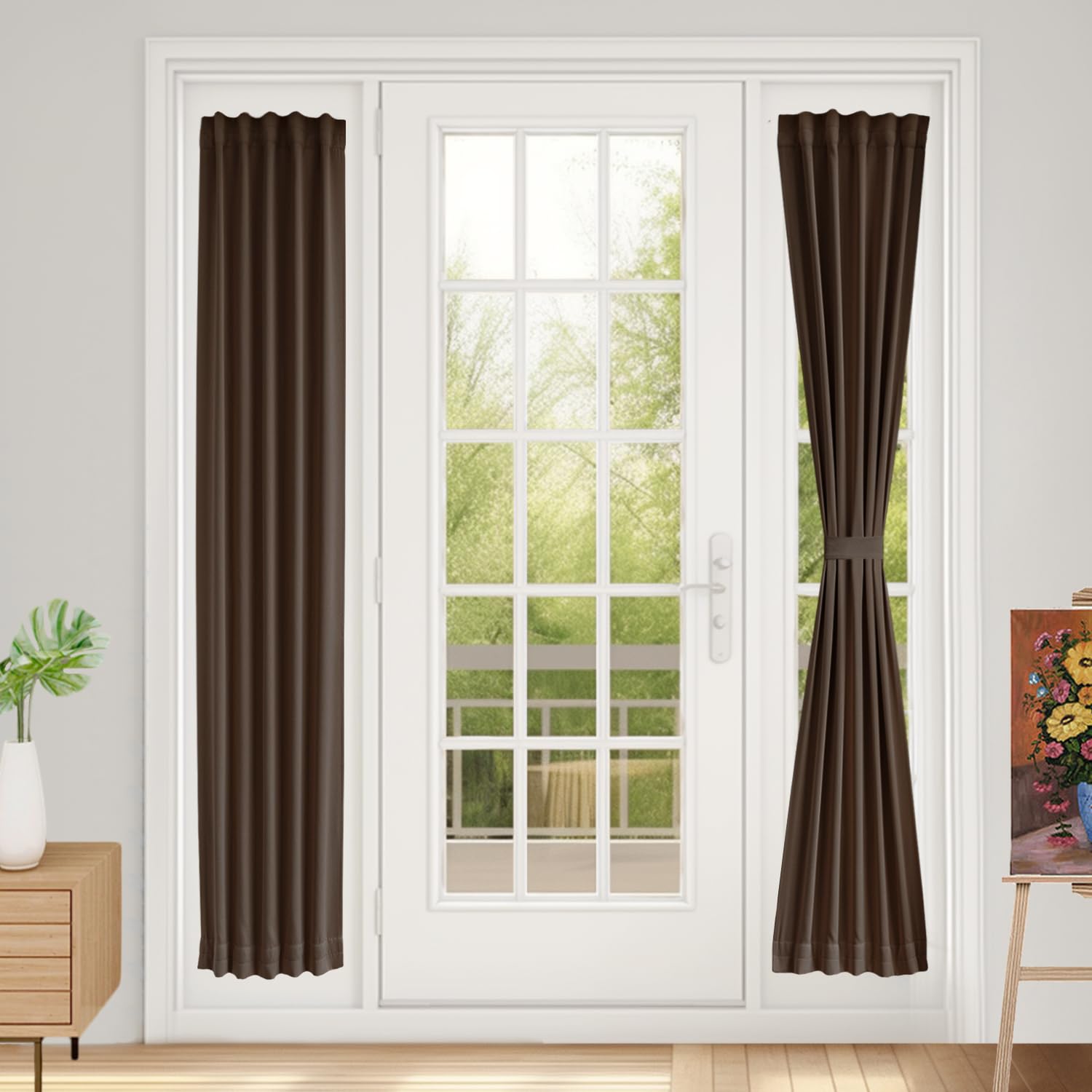 Vatge Self-Adhesive French Door Curtains - Rodless No Drill Light Filtering Window Treatment for Sliding Glass Doors, 1 Panel, W25 x L72, Greyish White
