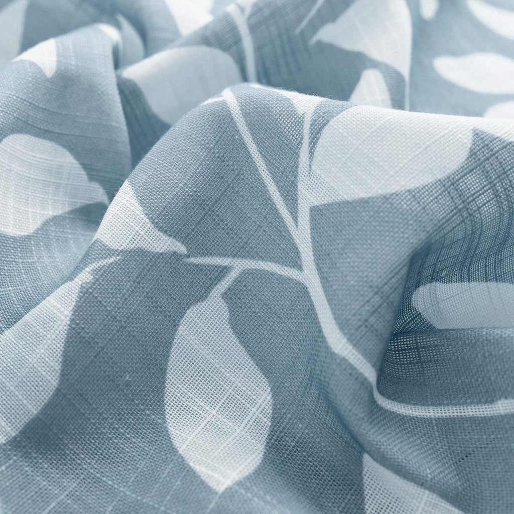 Treatmentex French Door Curtain Panels 40" Blue White Leaf Design Glass Door Curtain Not See Through Linen Textured Semi Sheer Curtain Fabric 52" w 1 Pcs