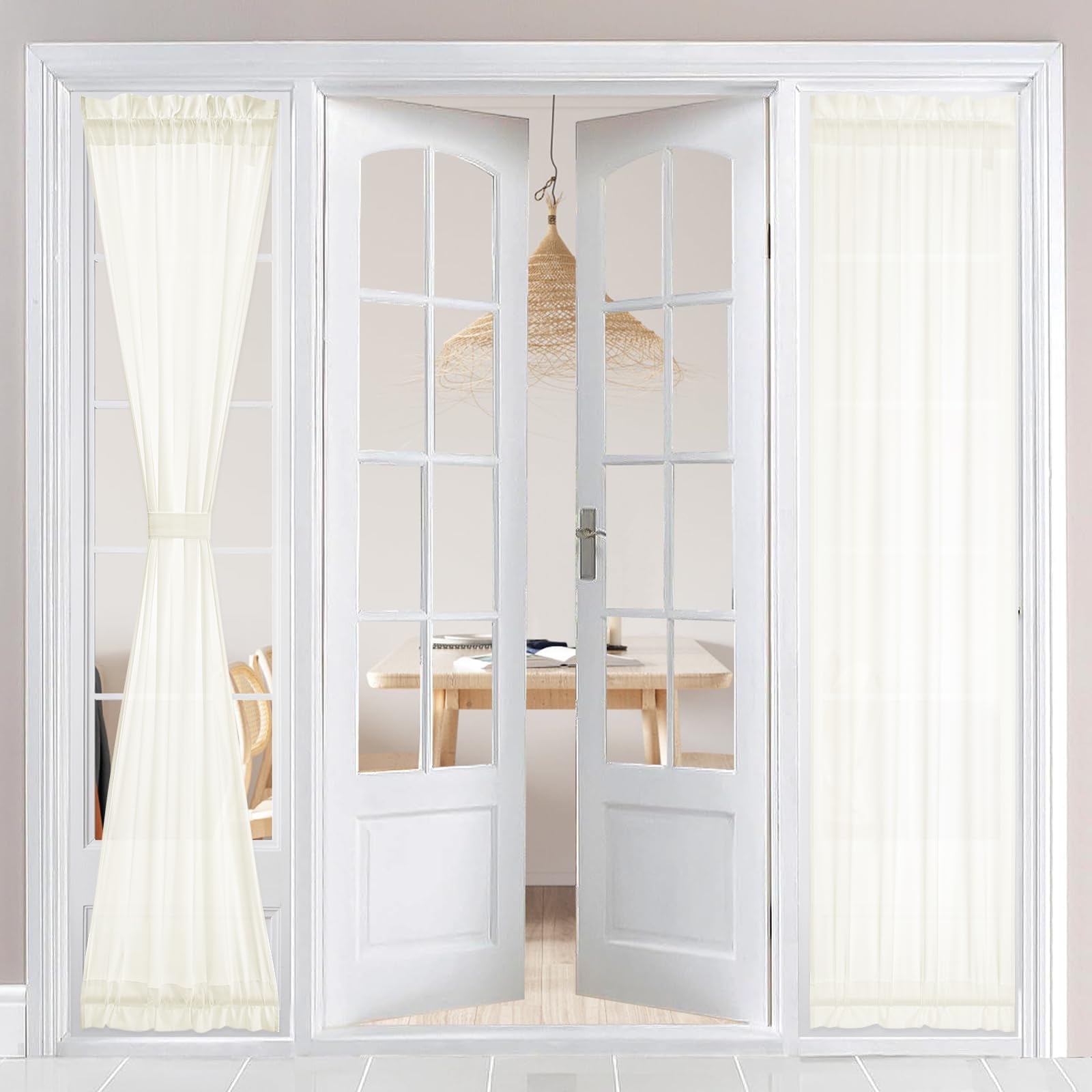 HOMEIDEAS Non-See-Through French Door Curtains Set of 2 for Front Door, Light Filtering Privacy Semi Sheer Window Curtains with Rod Pocket and Tie Back, Beige/Taupe, 26W X 72L Inch
