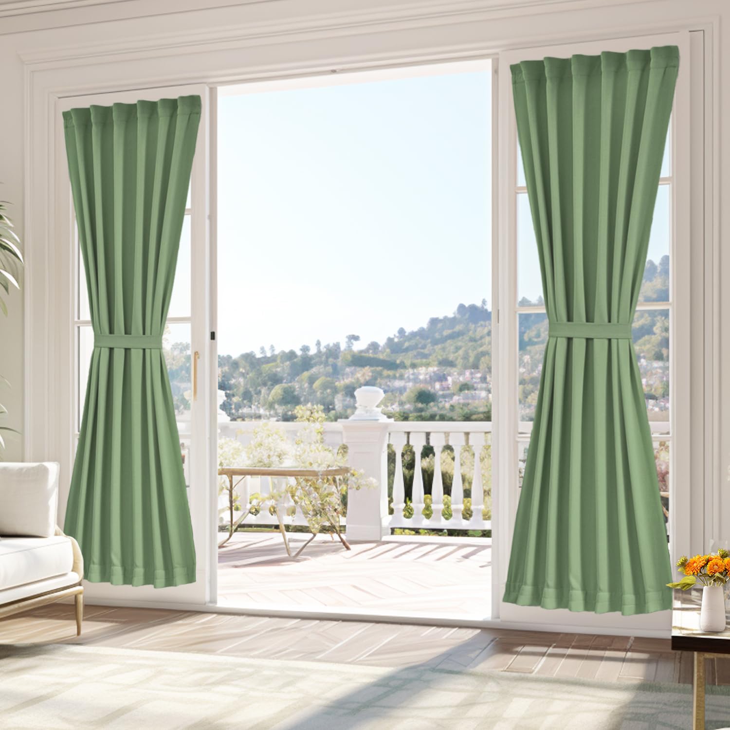Vatge Self-Adhesive French Door Curtains - Rodless No Drill Light Filtering Window Treatment for Sliding Glass Doors, 1 Panel, W25 x L72, Greyish White