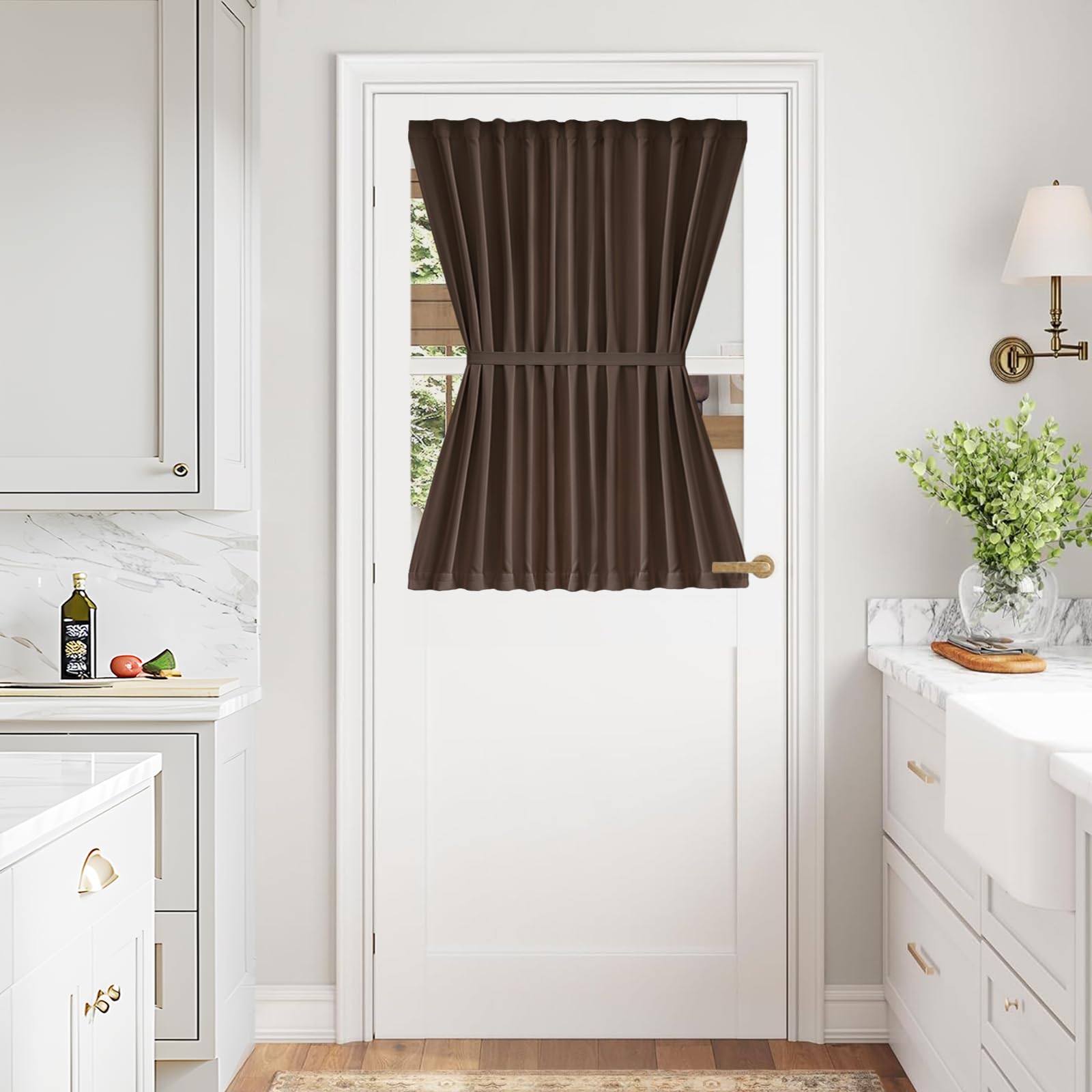 Vatge Self-Adhesive French Door Curtains - Rodless No Drill Light Filtering Window Treatment for Sliding Glass Doors, 1 Panel, W25 x L72, Greyish White