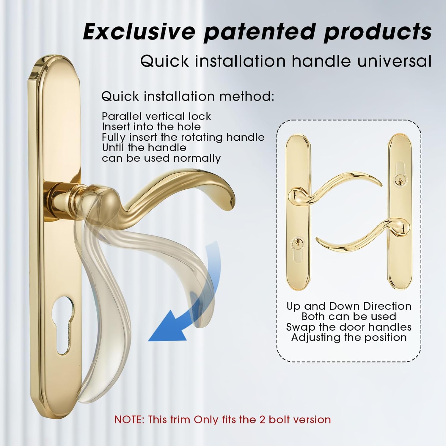 MaxxGeek Storm Door Handle Accessory Set fit Pella Storm Door Handle Replacement Part, with Key and Lock Cylinder, Mortise Lock Not Included (Polished Gold)