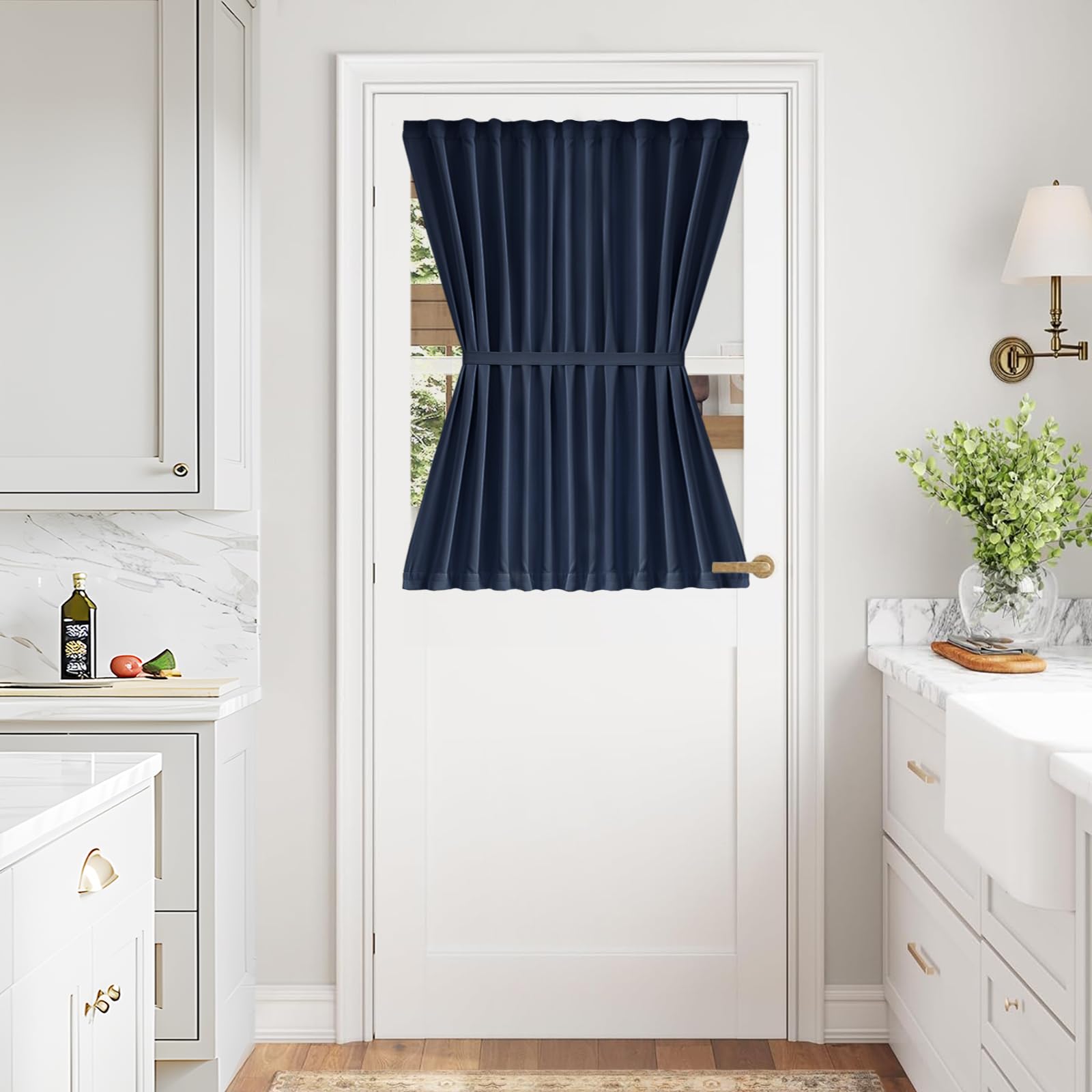 Vatge Self-Adhesive French Door Curtains - Rodless No Drill Light Filtering Window Treatment for Sliding Glass Doors, 1 Panel, W25 x L72, Greyish White