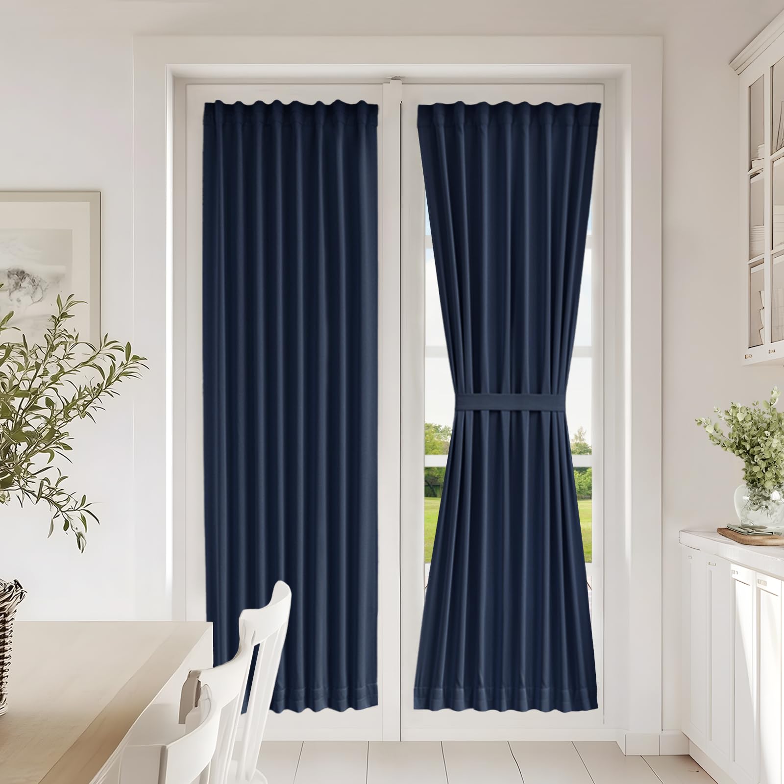 Vatge Self-Adhesive French Door Curtains - Rodless No Drill Light Filtering Window Treatment for Sliding Glass Doors, 1 Panel, W25 x L72, Greyish White