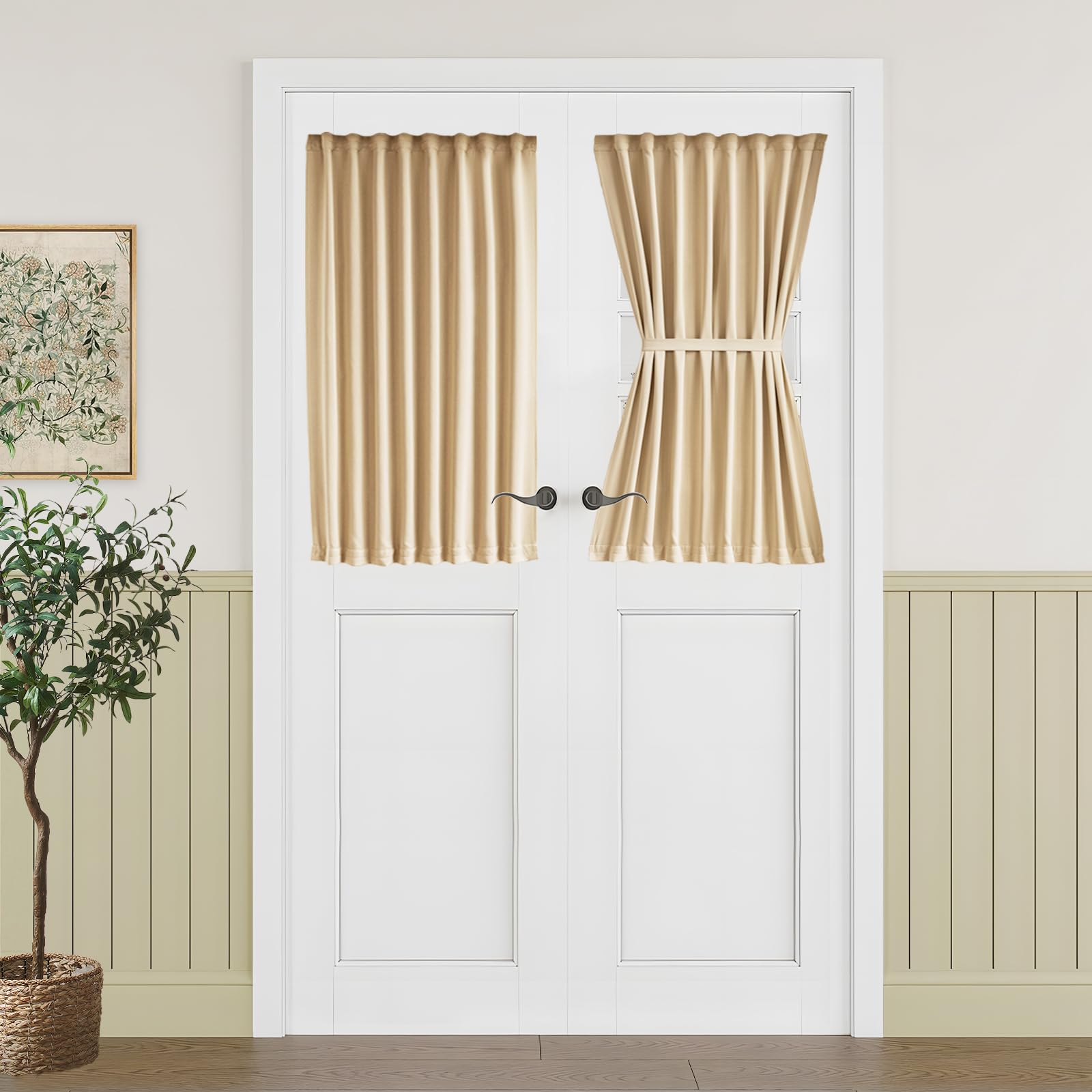 Vatge Self-Adhesive French Door Curtains - Rodless No Drill Light Filtering Window Treatment for Sliding Glass Doors, 1 Panel, W25 x L72, Greyish White