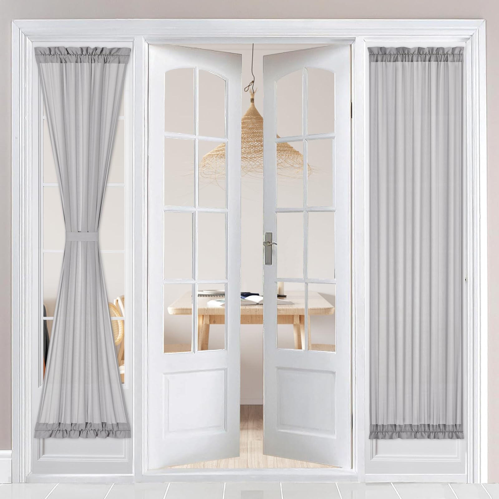 HOMEIDEAS Non-See-Through French Door Curtains Set of 2 for Front Door, Light Filtering Privacy Semi Sheer Window Curtains with Rod Pocket and Tie Back, Beige/Taupe, 26W X 72L Inch