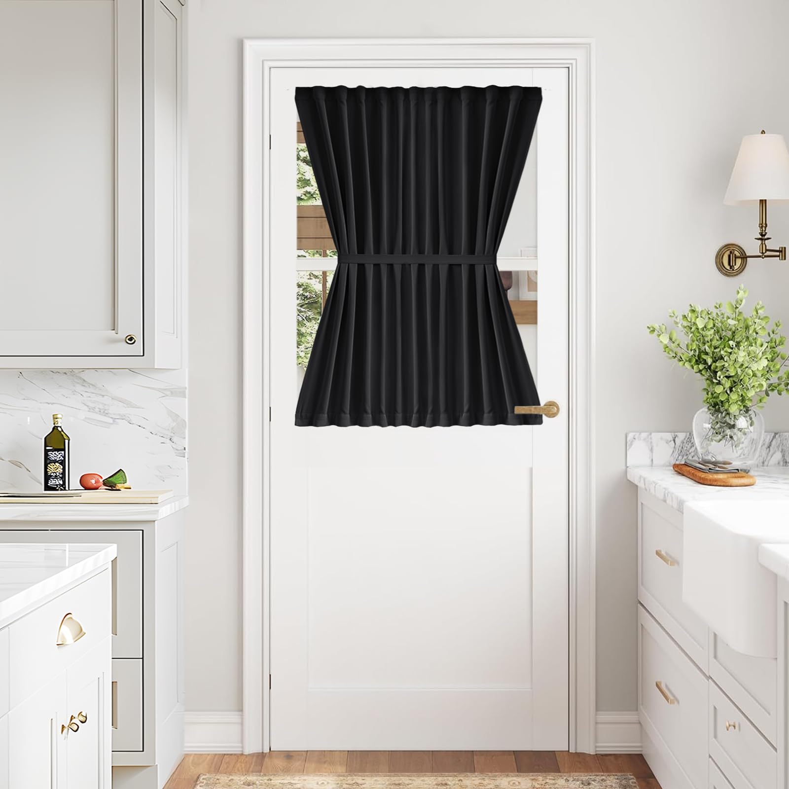 Vatge Self-Adhesive French Door Curtains - Rodless No Drill Light Filtering Window Treatment for Sliding Glass Doors, 1 Panel, W25 x L72, Greyish White