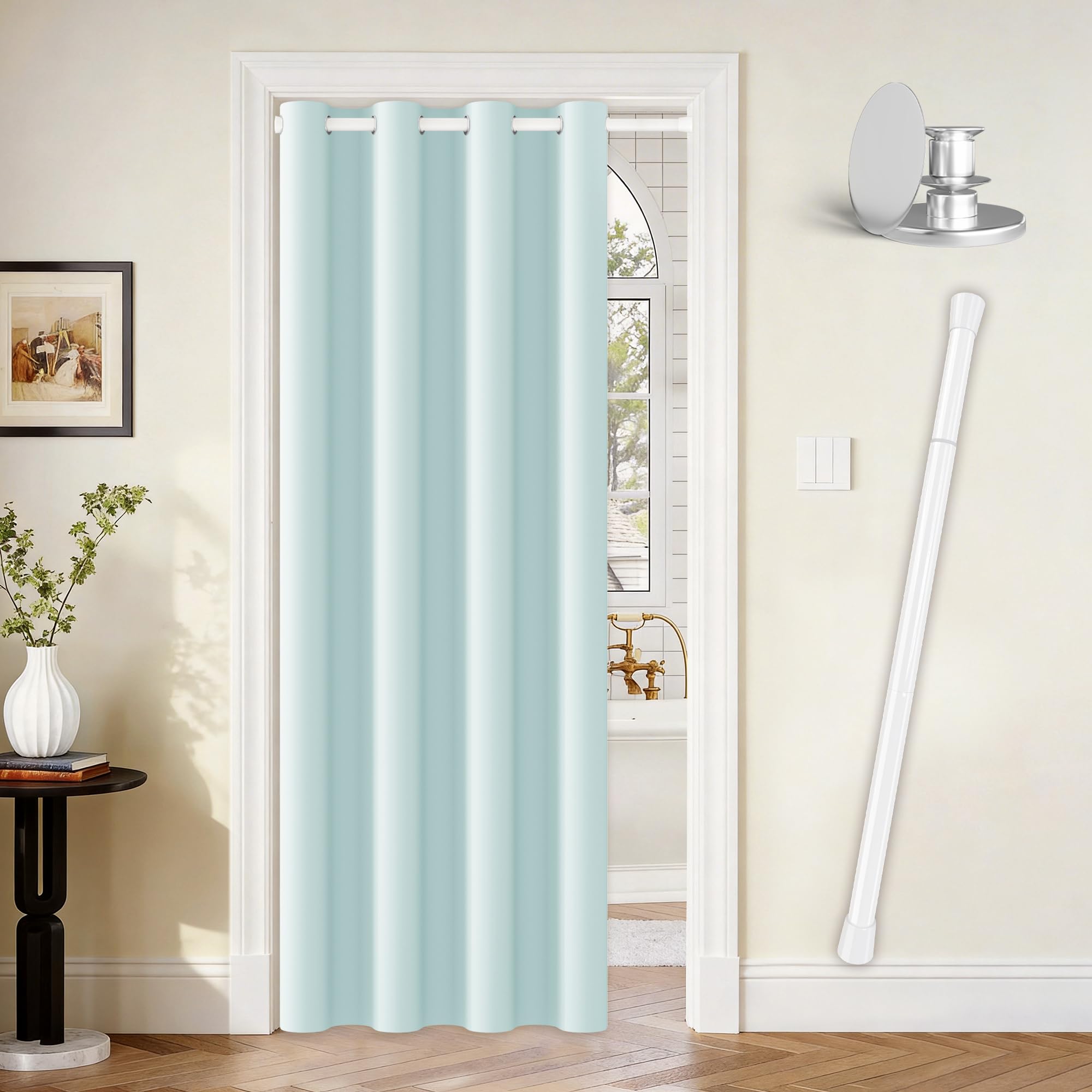 Vatge Magnetic Closet Curtain with Rod - W42 x L80, 1 Panel, Gray, Room Darkening Privacy Doorway Curtains for Open Bedroom, Temporary Door for Hallway