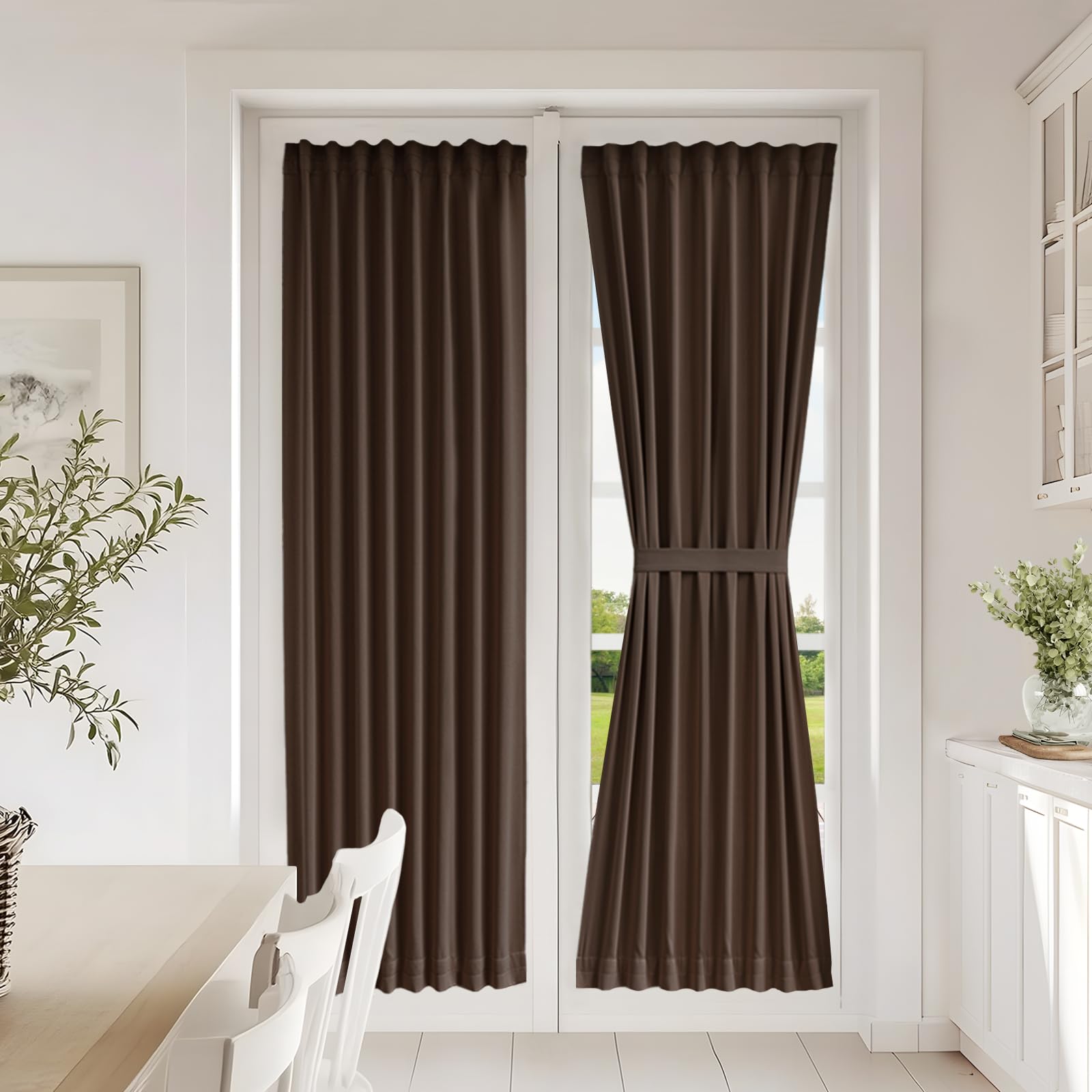 Vatge Self-Adhesive French Door Curtains - Rodless No Drill Light Filtering Window Treatment for Sliding Glass Doors, 1 Panel, W25 x L72, Greyish White