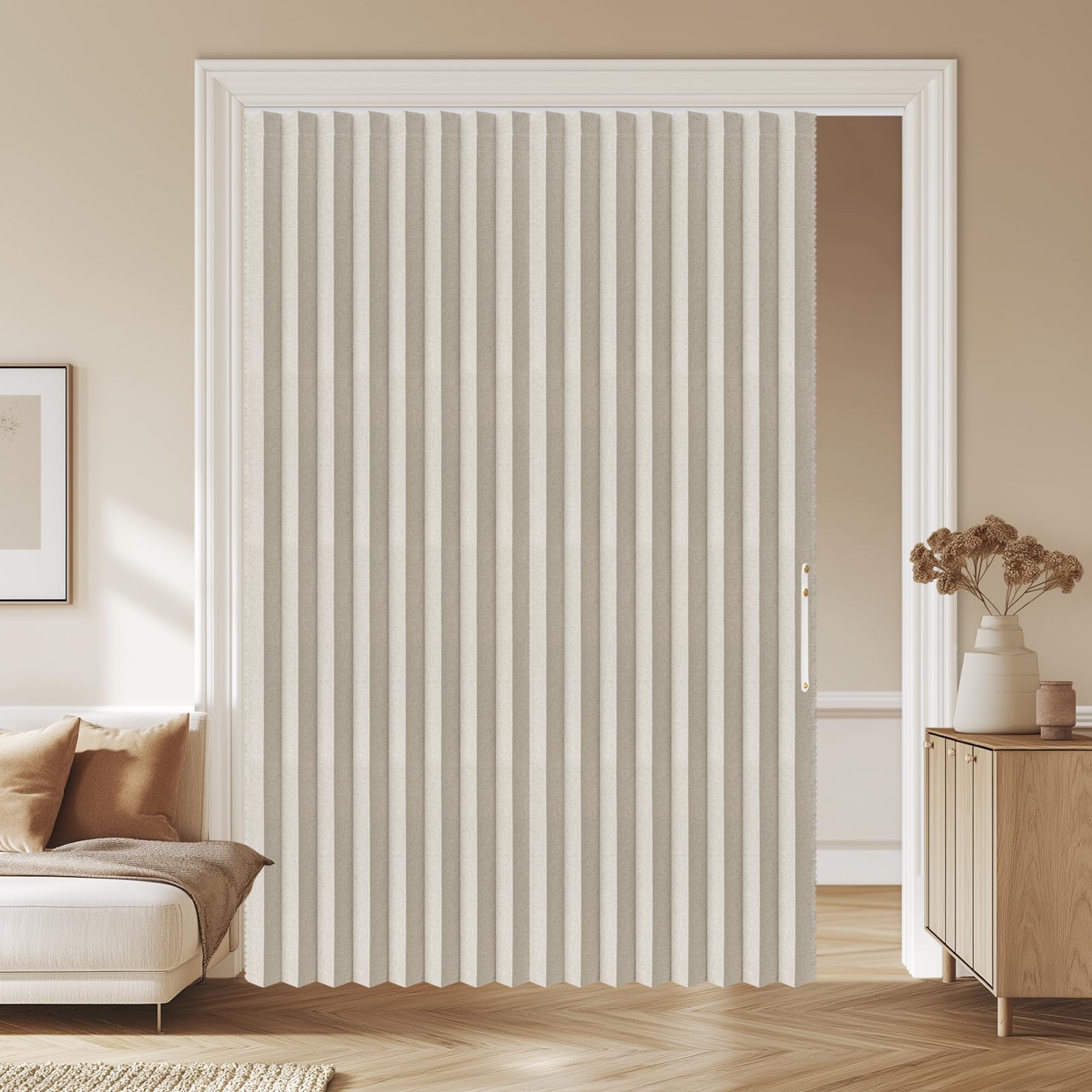 AJAZZ 100% Blackout Accordion Door Front Door Curtain Invisible Folding Doors Interior for Bedroom Living Room Doorway Curtain Sets Included Tracks (1Panel, 53W x 79 L, Black)