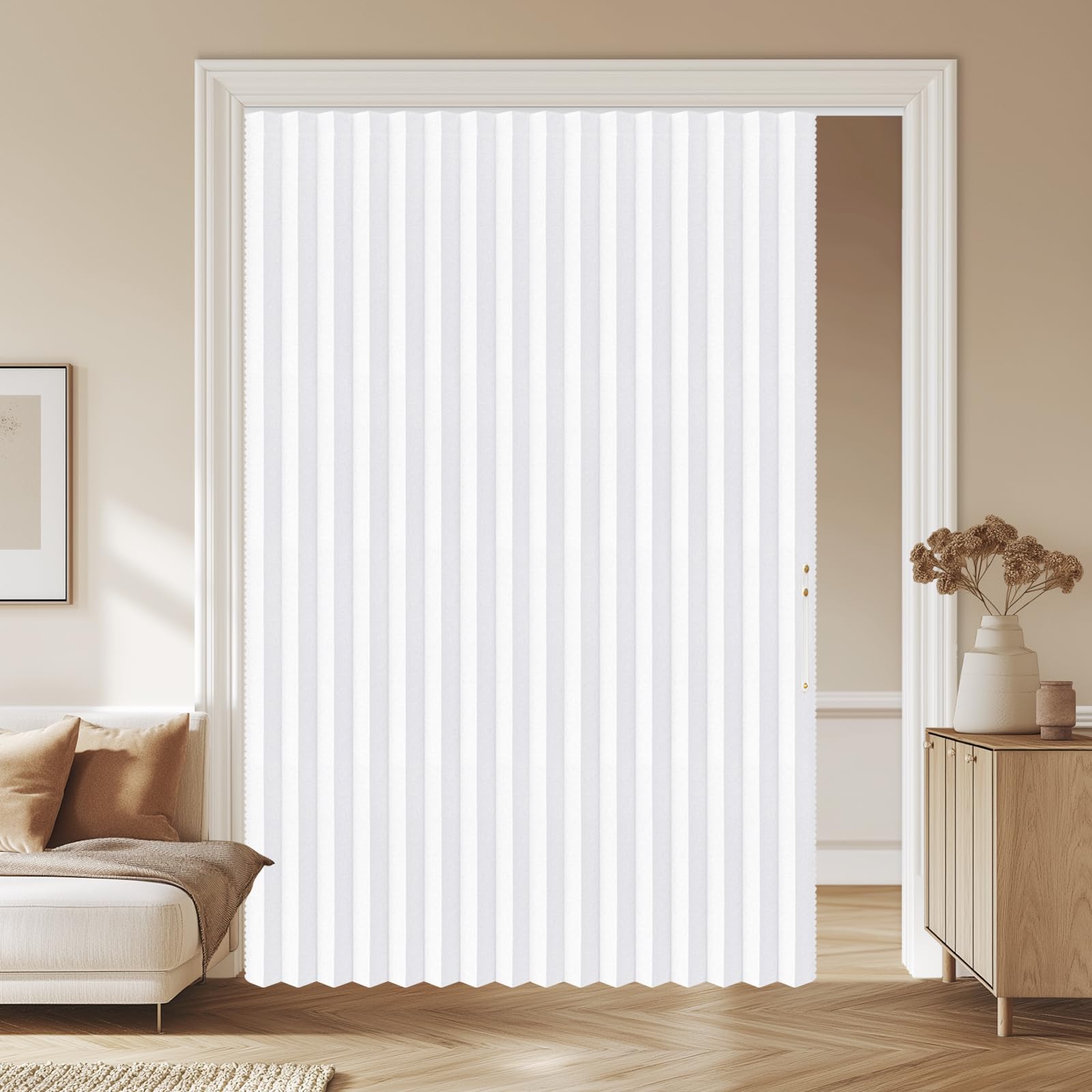 AJAZZ 100% Blackout Accordion Door Front Door Curtain Invisible Folding Doors Interior for Bedroom Living Room Doorway Curtain Sets Included Tracks (1Panel, 53W x 79 L, Black)