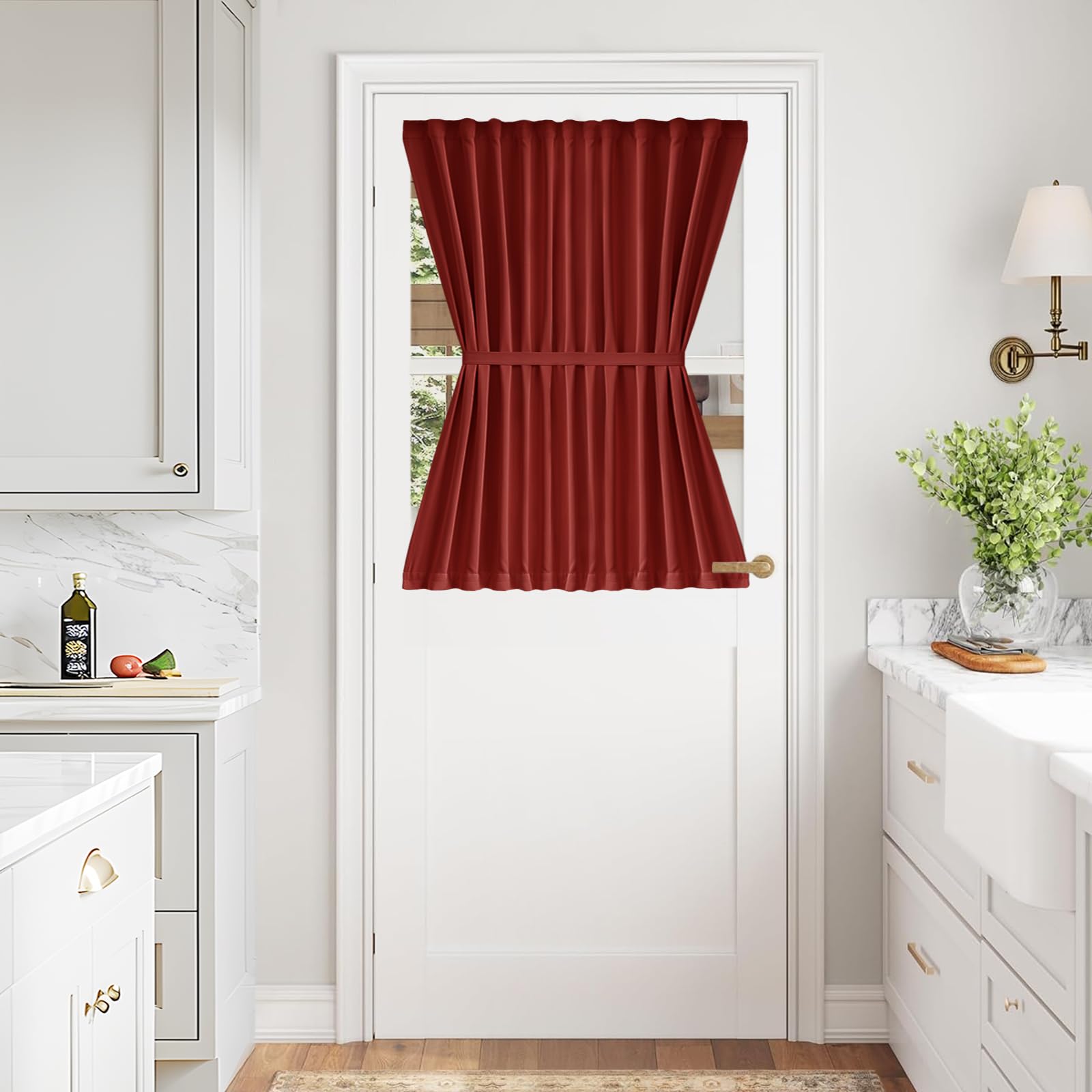 Vatge Self-Adhesive French Door Curtains - Rodless No Drill Light Filtering Window Treatment for Sliding Glass Doors, 1 Panel, W25 x L72, Greyish White