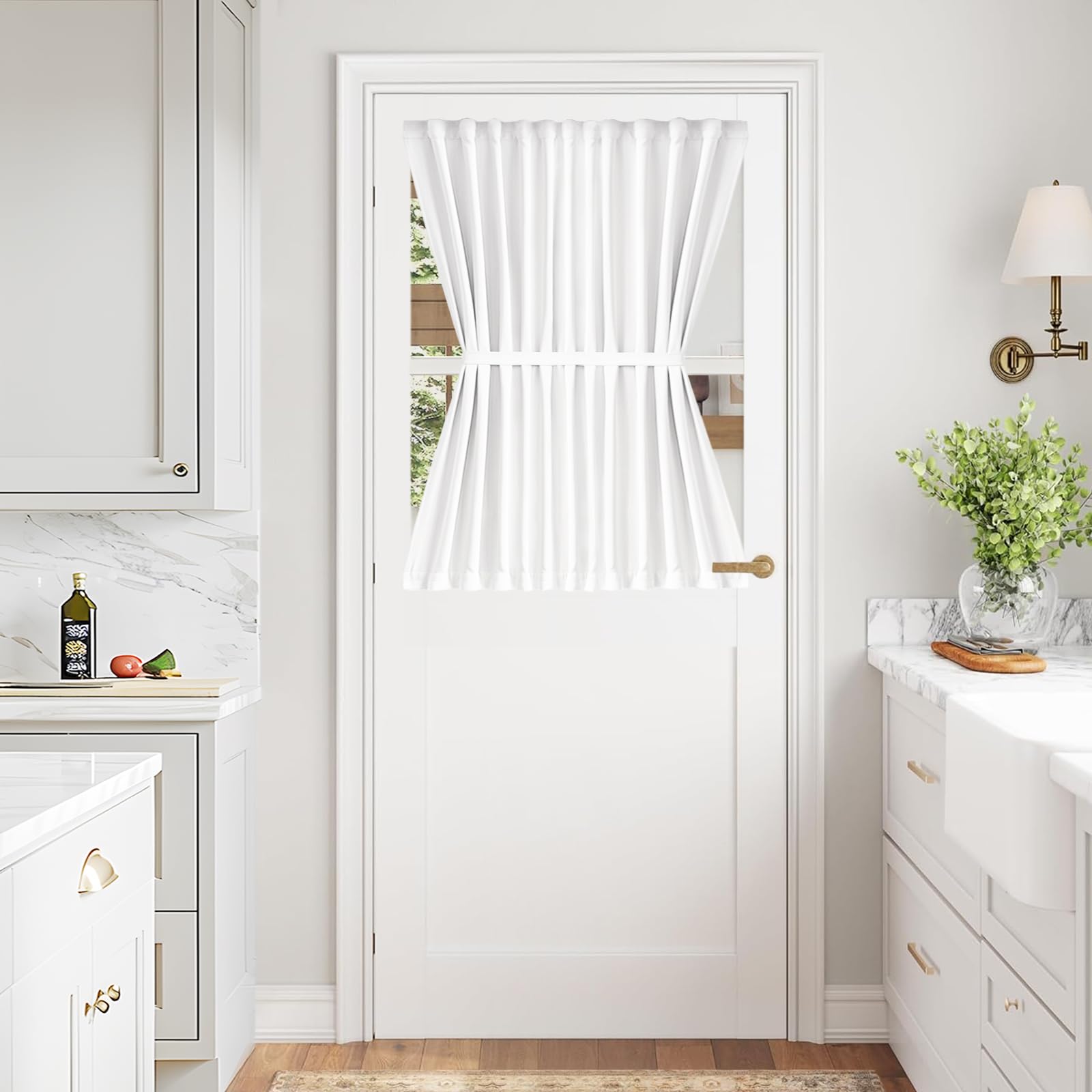 Vatge Self-Adhesive French Door Curtains - Rodless No Drill Light Filtering Window Treatment for Sliding Glass Doors, 1 Panel, W25 x L72, Greyish White