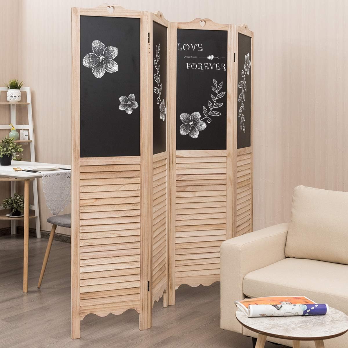 Giantex 4 Panel Room Dividers, 5.7 Ft Folding Privacy Screen with Chalkboard Panels, Freestanding Partition Room Divider Screen Panel for Bedroom, Office