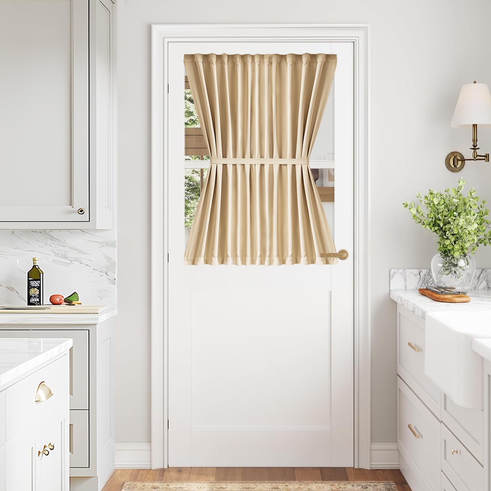 Vatge Self-Adhesive French Door Curtains - Rodless No Drill Light Filtering Window Treatment for Sliding Glass Doors, 1 Panel, W25 x L72, Greyish White