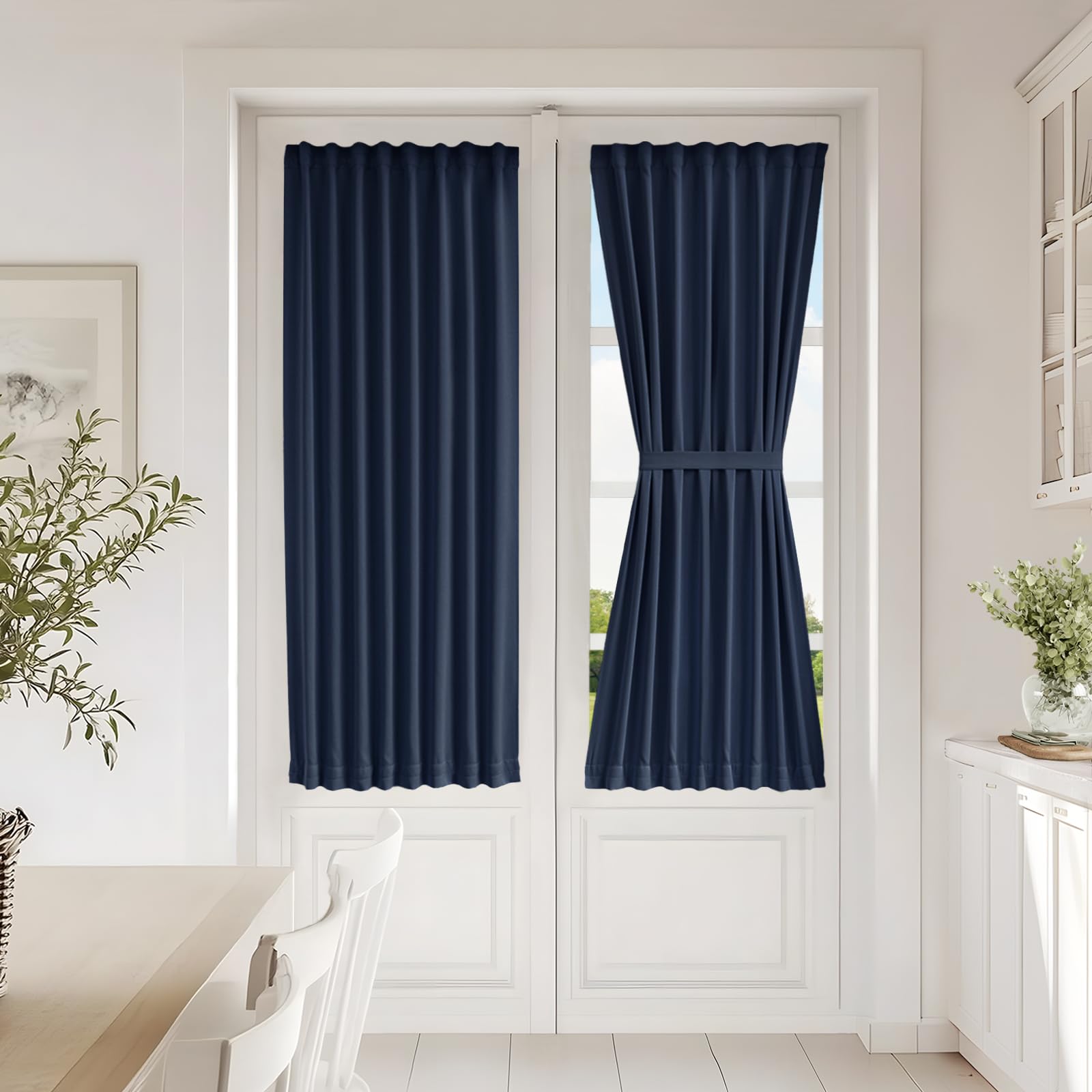 Vatge Self-Adhesive French Door Curtains - Rodless No Drill Light Filtering Window Treatment for Sliding Glass Doors, 1 Panel, W25 x L72, Greyish White